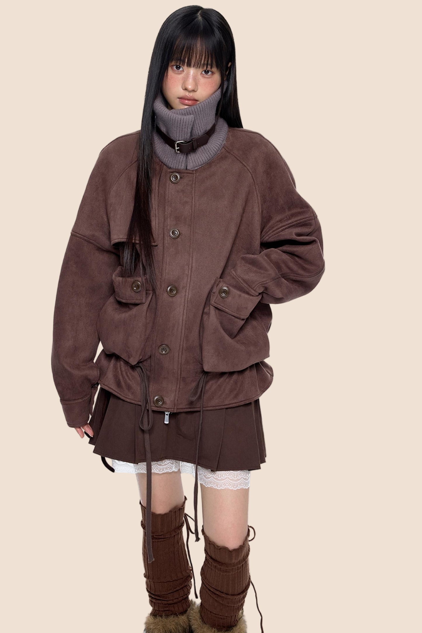 Knit Panel Suede Pocket Jacket