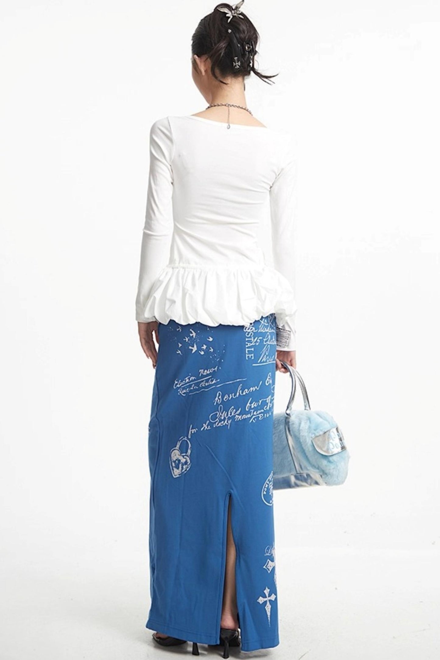 Vintage Cross Print Straight Skirt