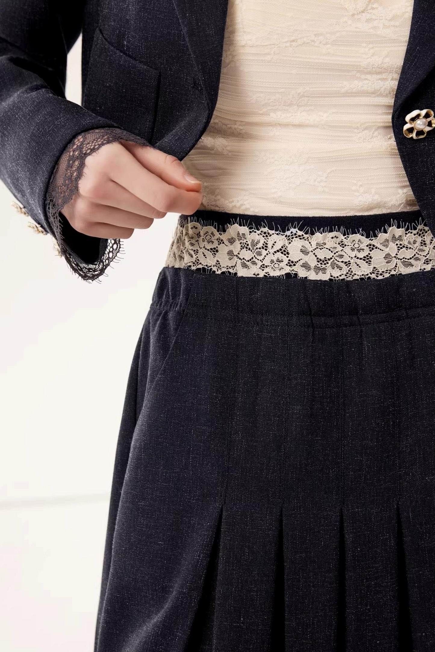 Linen Lace A-Line Skirt