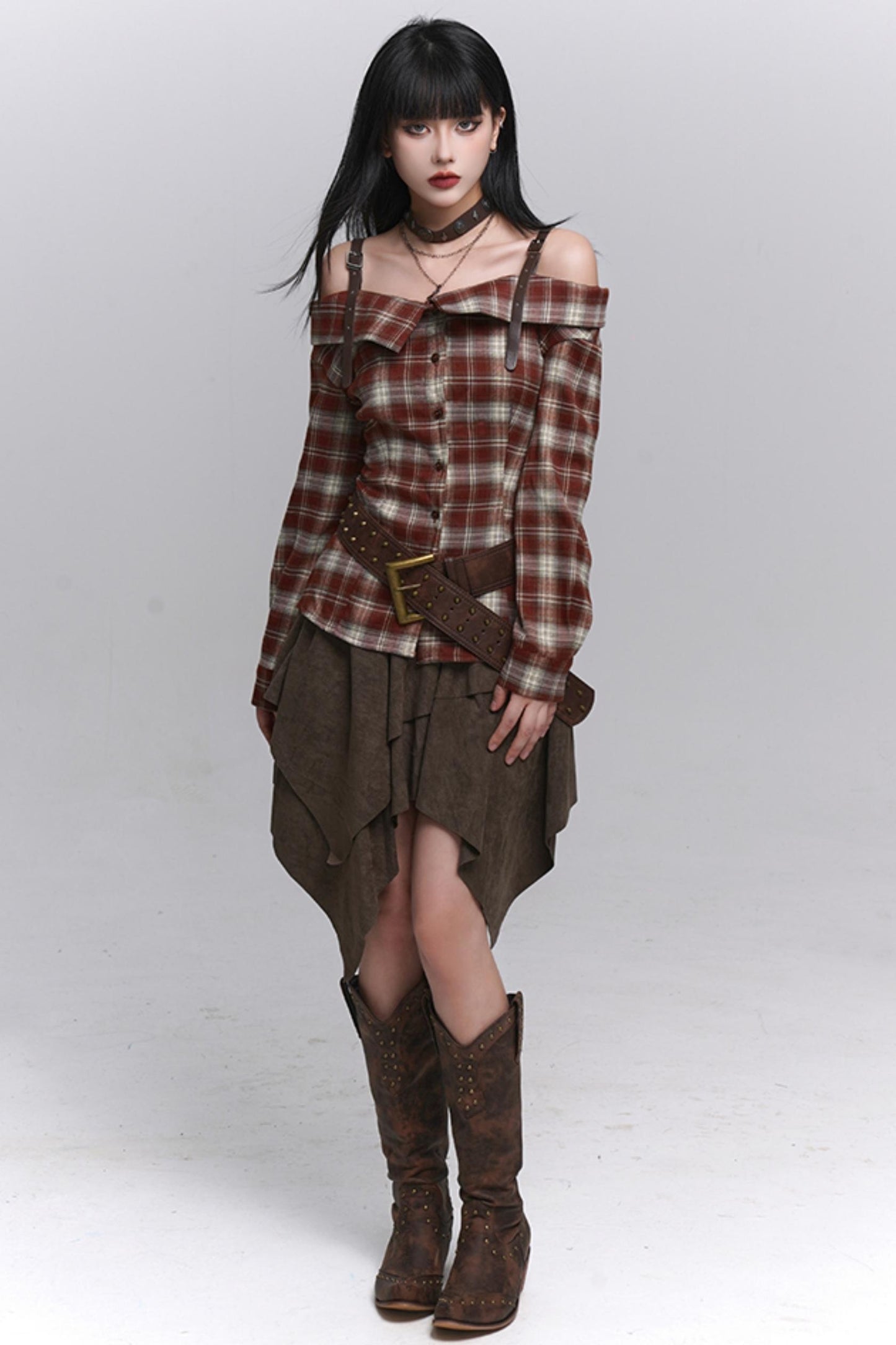 Autumn Check Off Shoulder Top