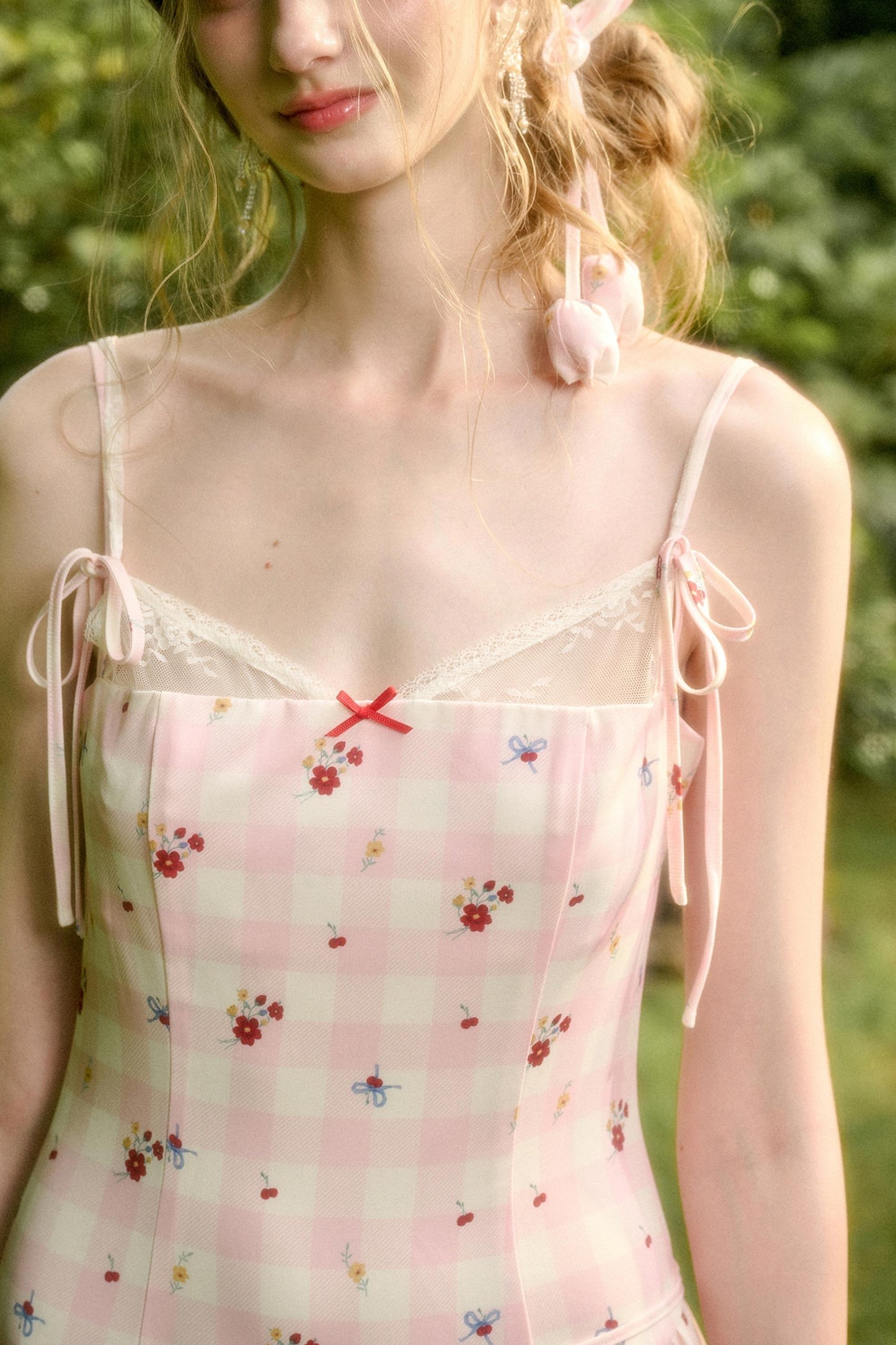 White Berry Lace Plaid Dress