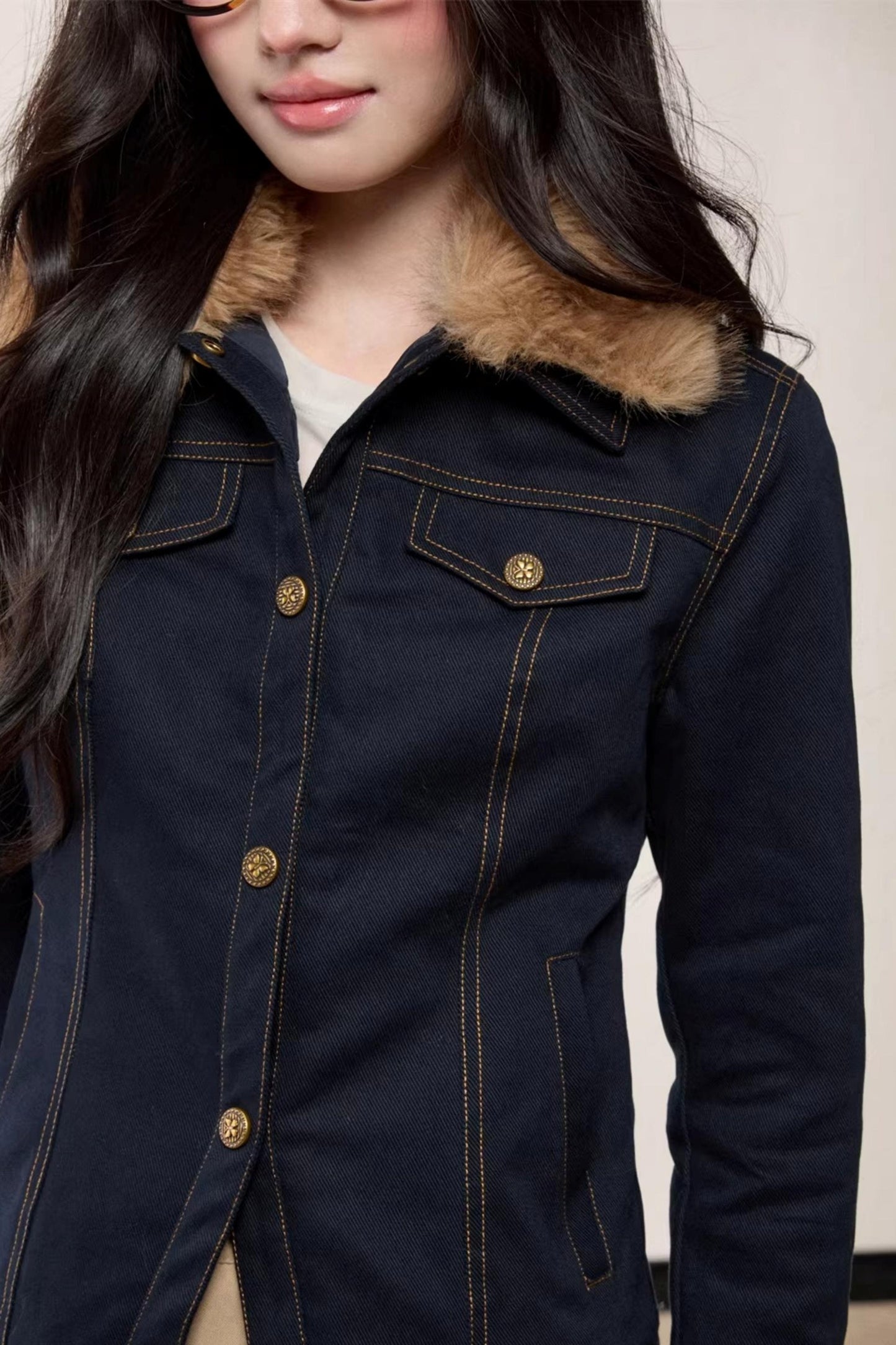 Fur Collar Patchwork Denim Jacket