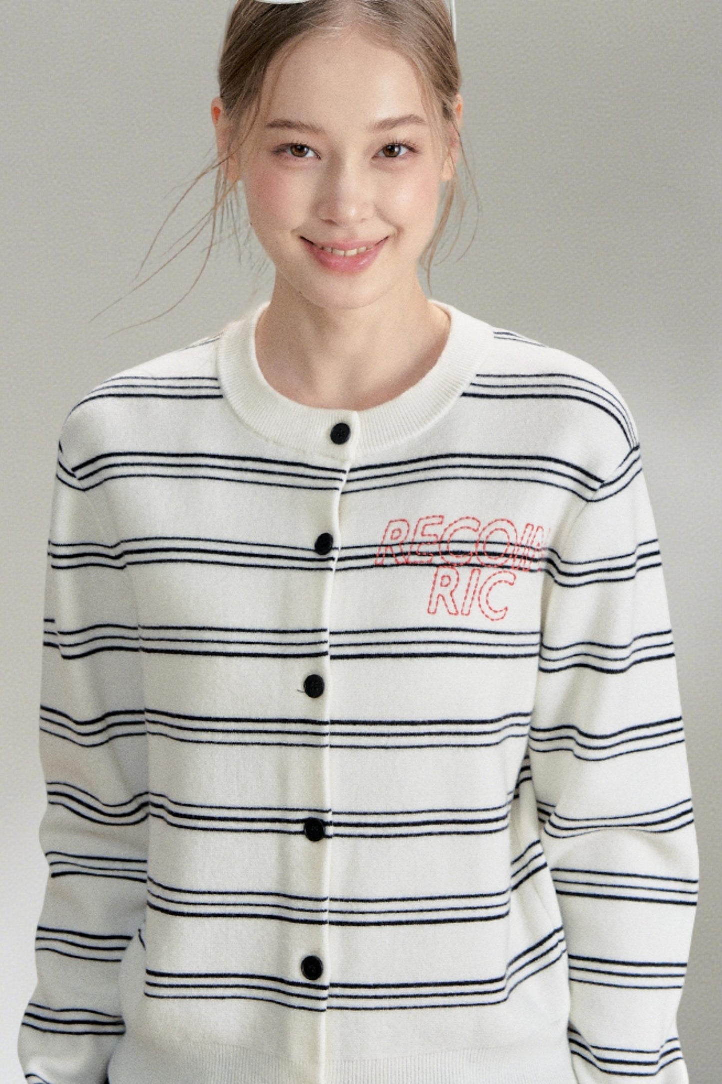 Stripe Knit Embroidery Cardigan