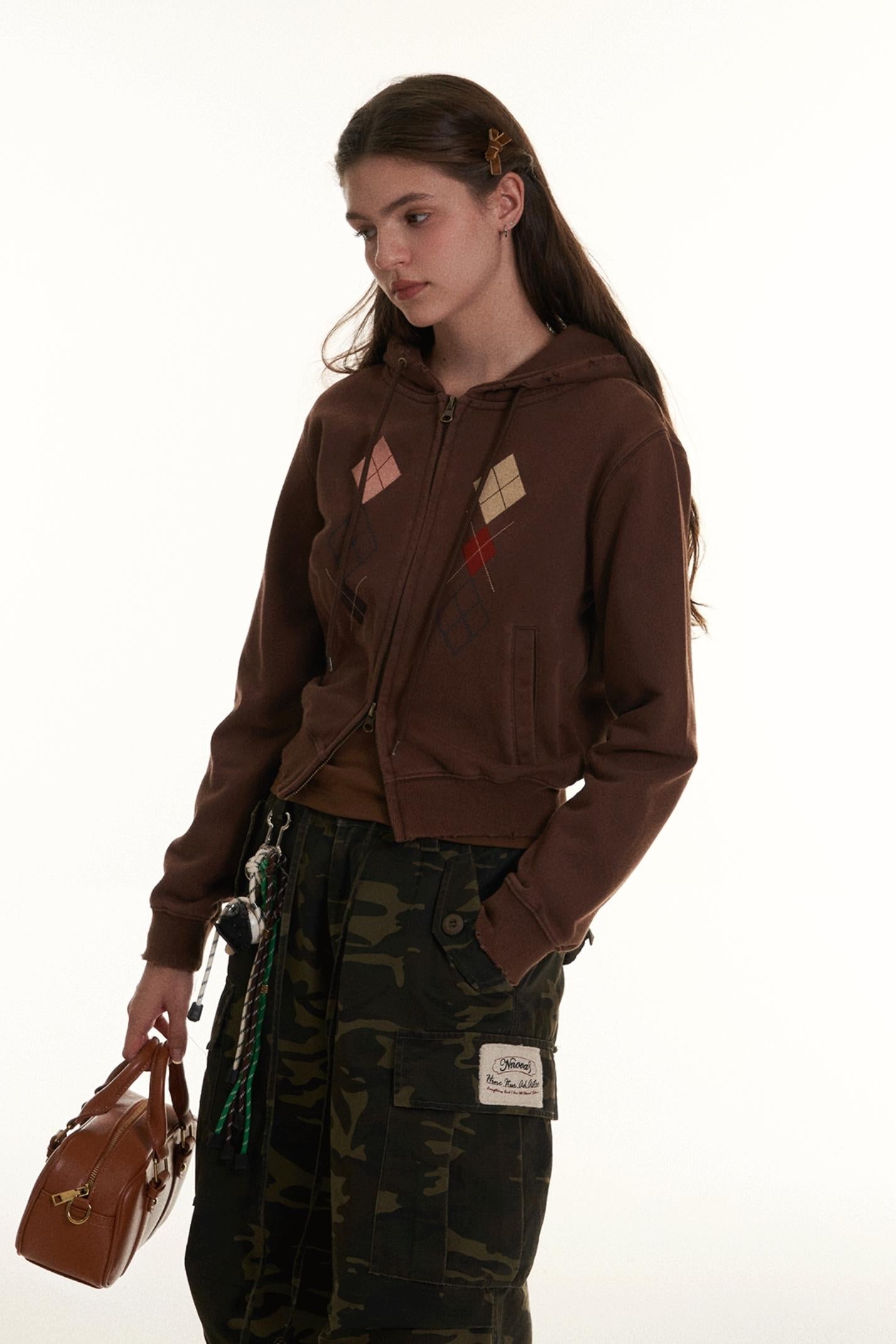 Veste à capuche vintage matelassée brodée