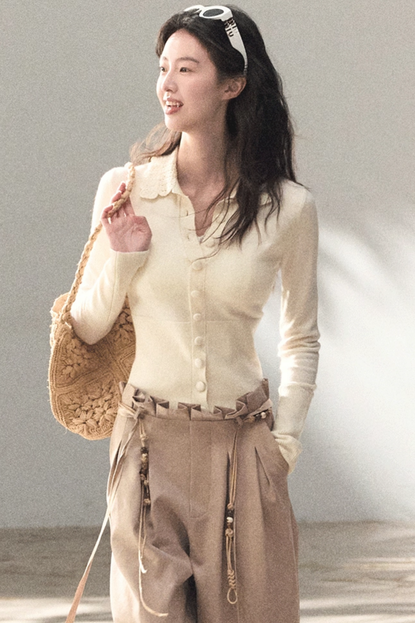 Natural Wool Crochet Collar Top