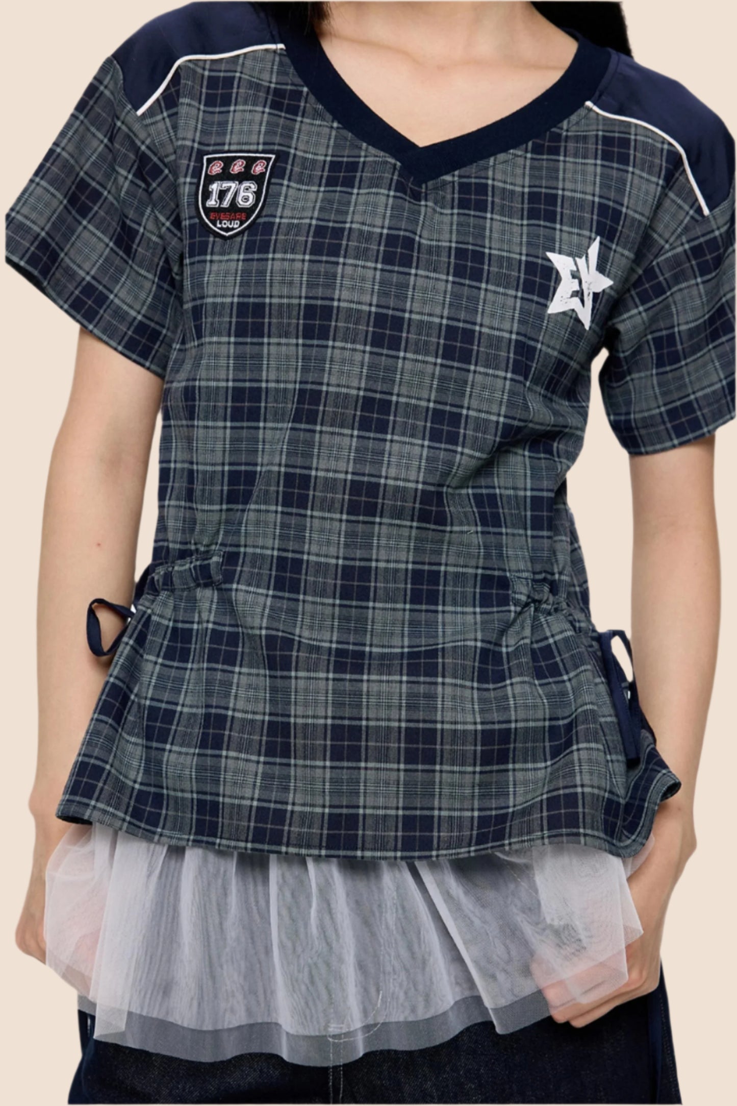 Retro Plaid Peplum Top