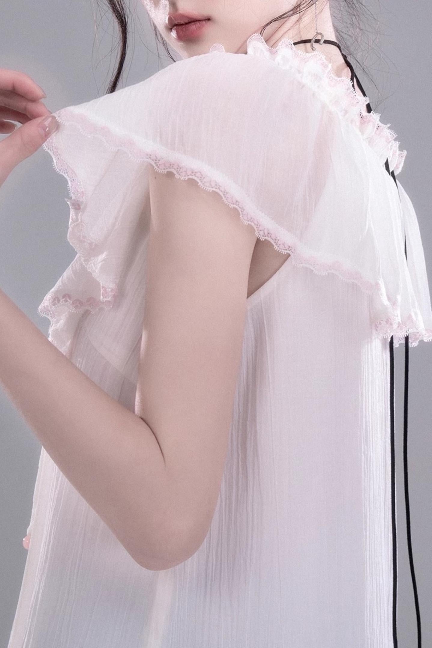 Sea Lace V-Neck Chiffon Top