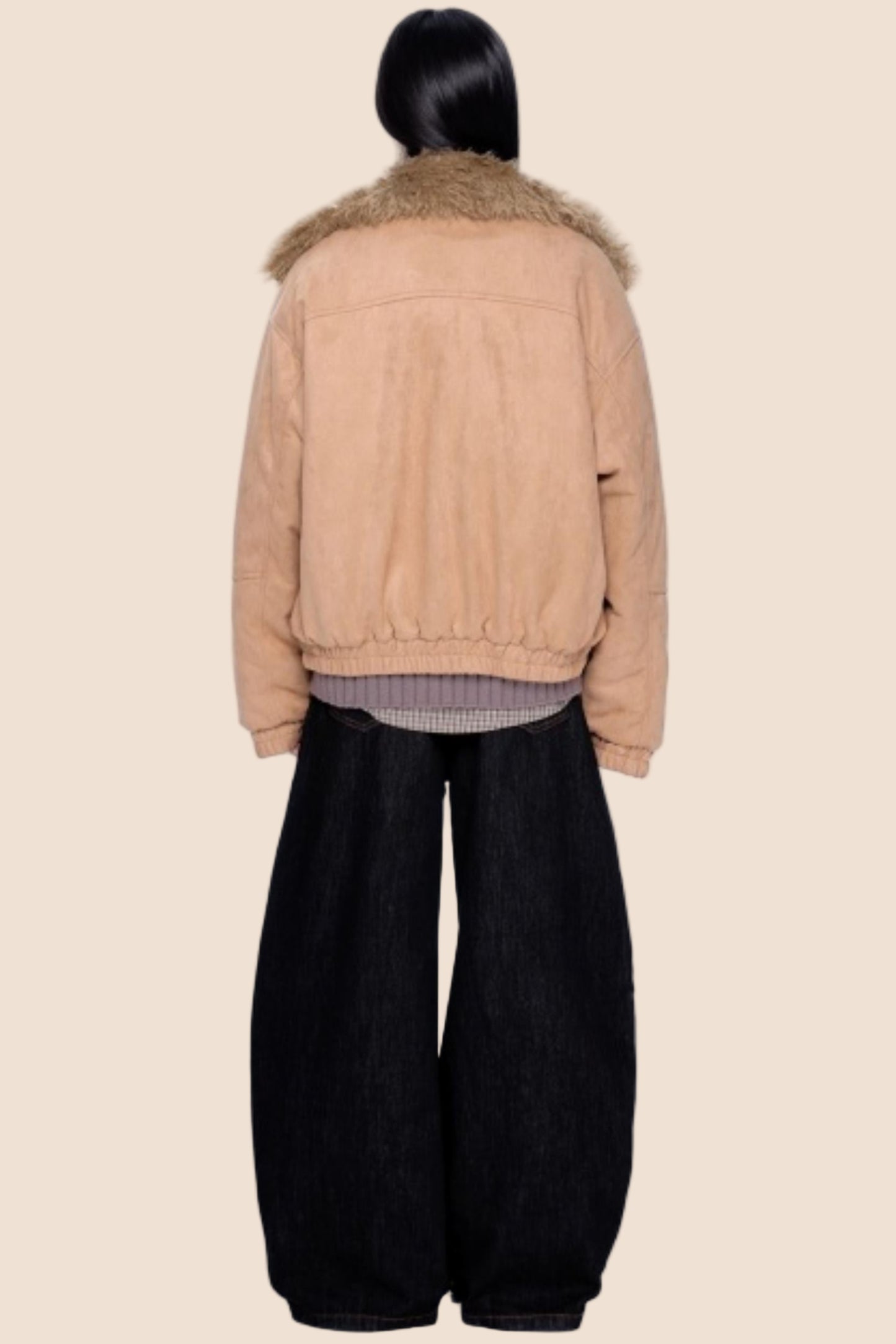 Faux Suede Fur Collar Jacket