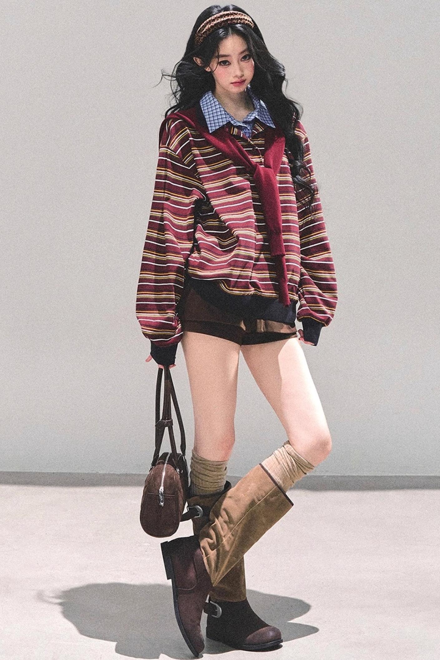 Striped Polo Collar Top