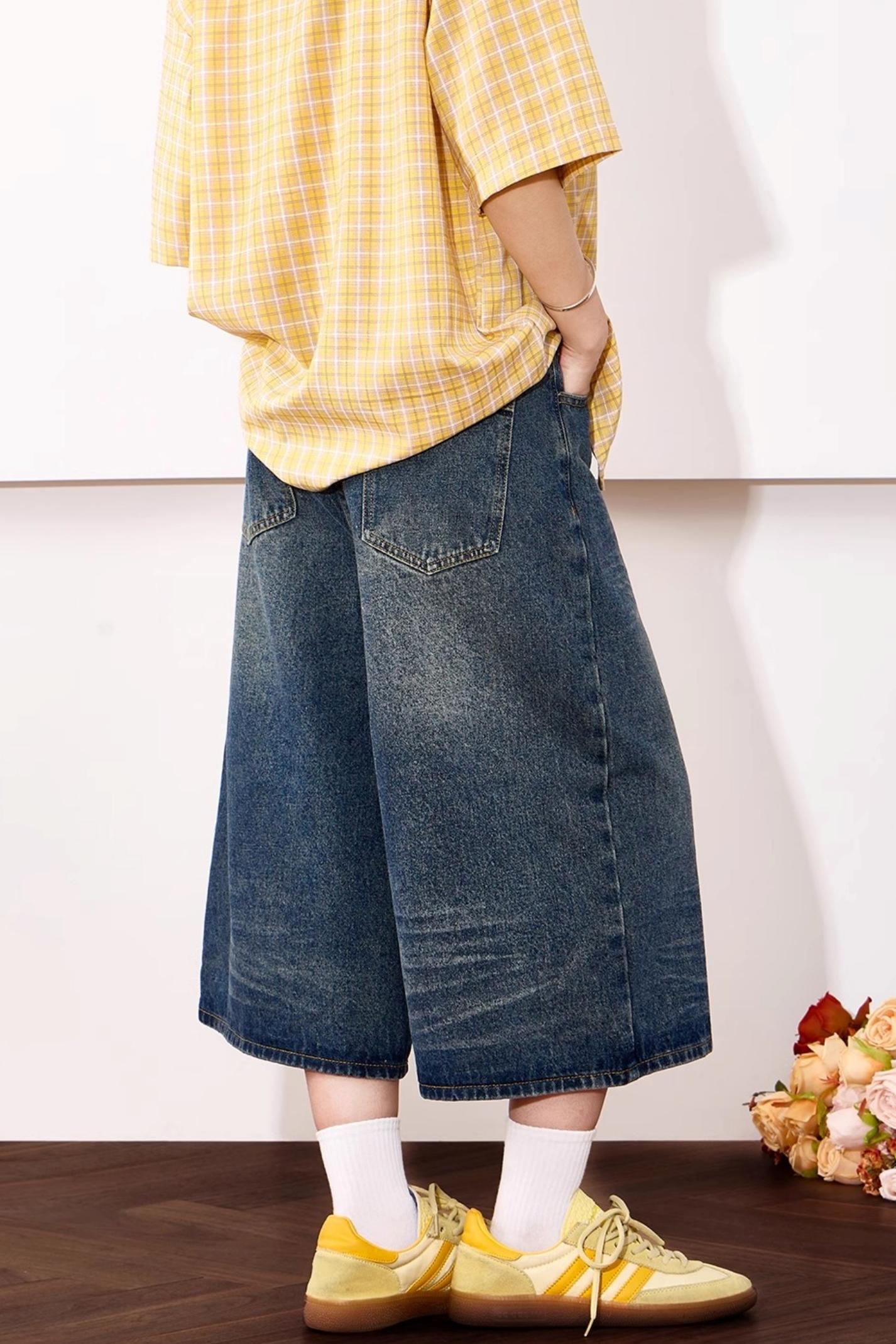 High-Waisted Whisker Denim Shorts