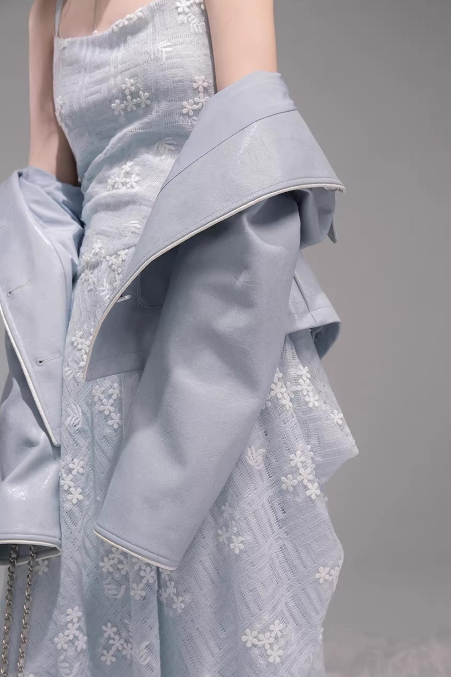 Morning Sky Blue Leather Jacket