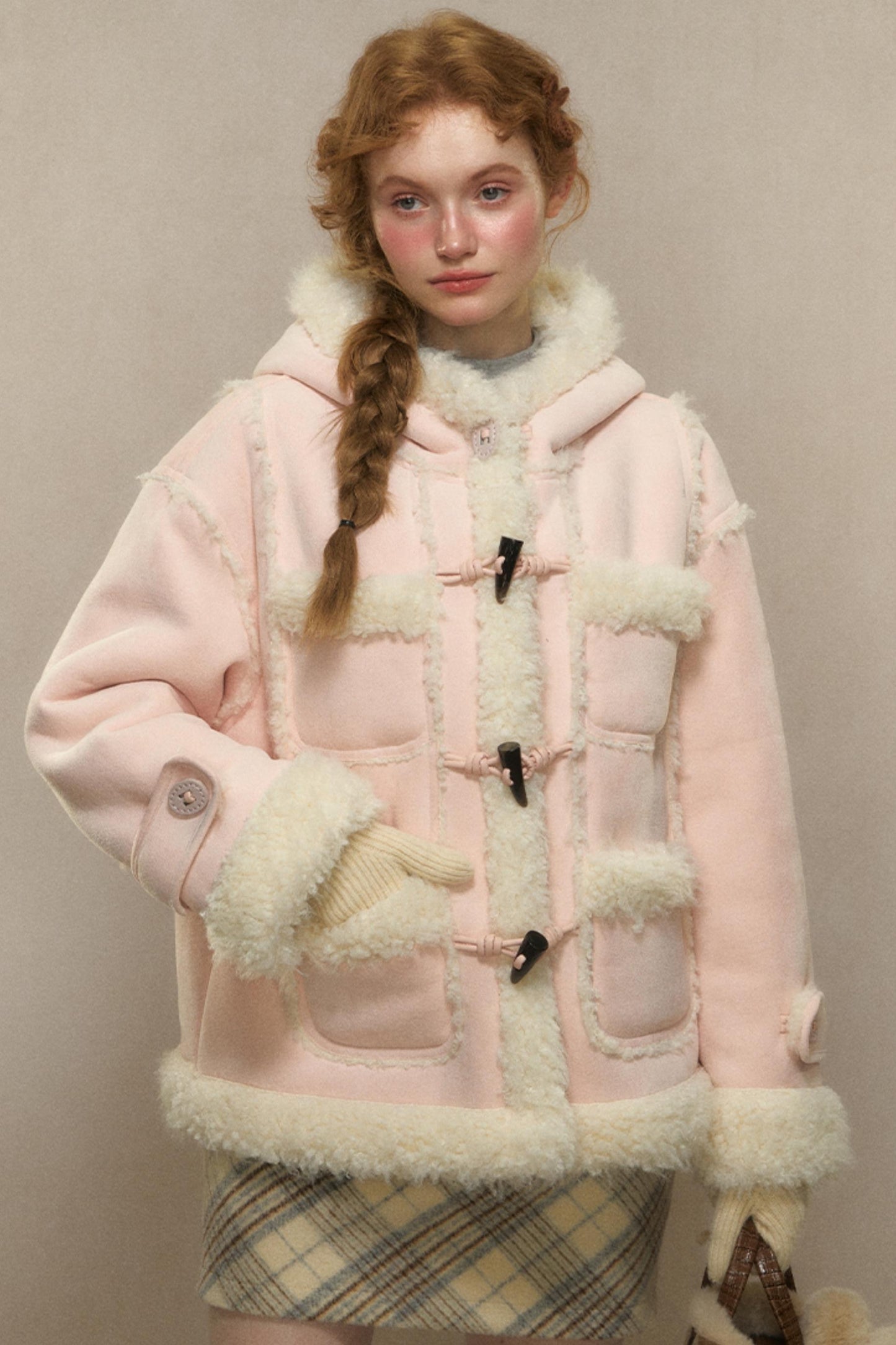 Hooded Suede Lambswool Fur Jacket