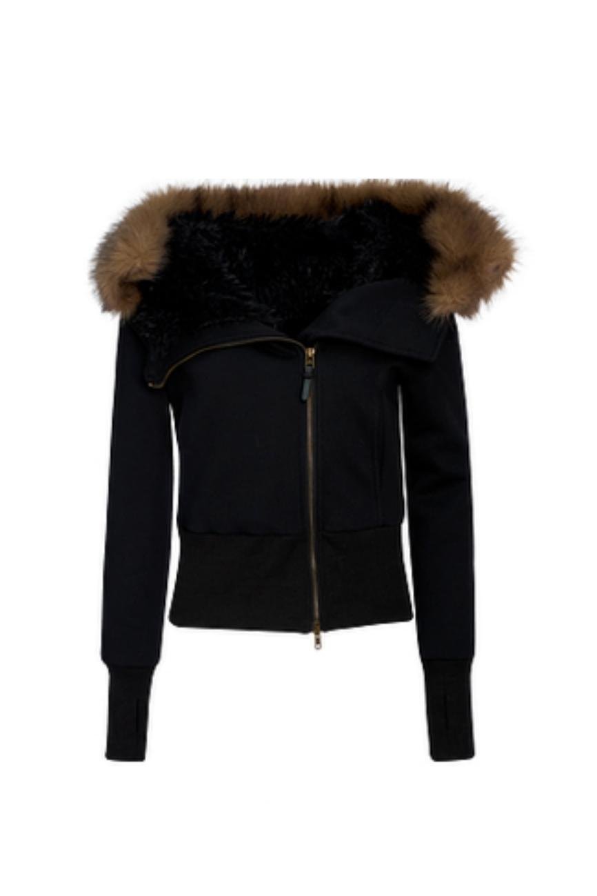 크롭 슬림 핏 털 칼라 면 자켓