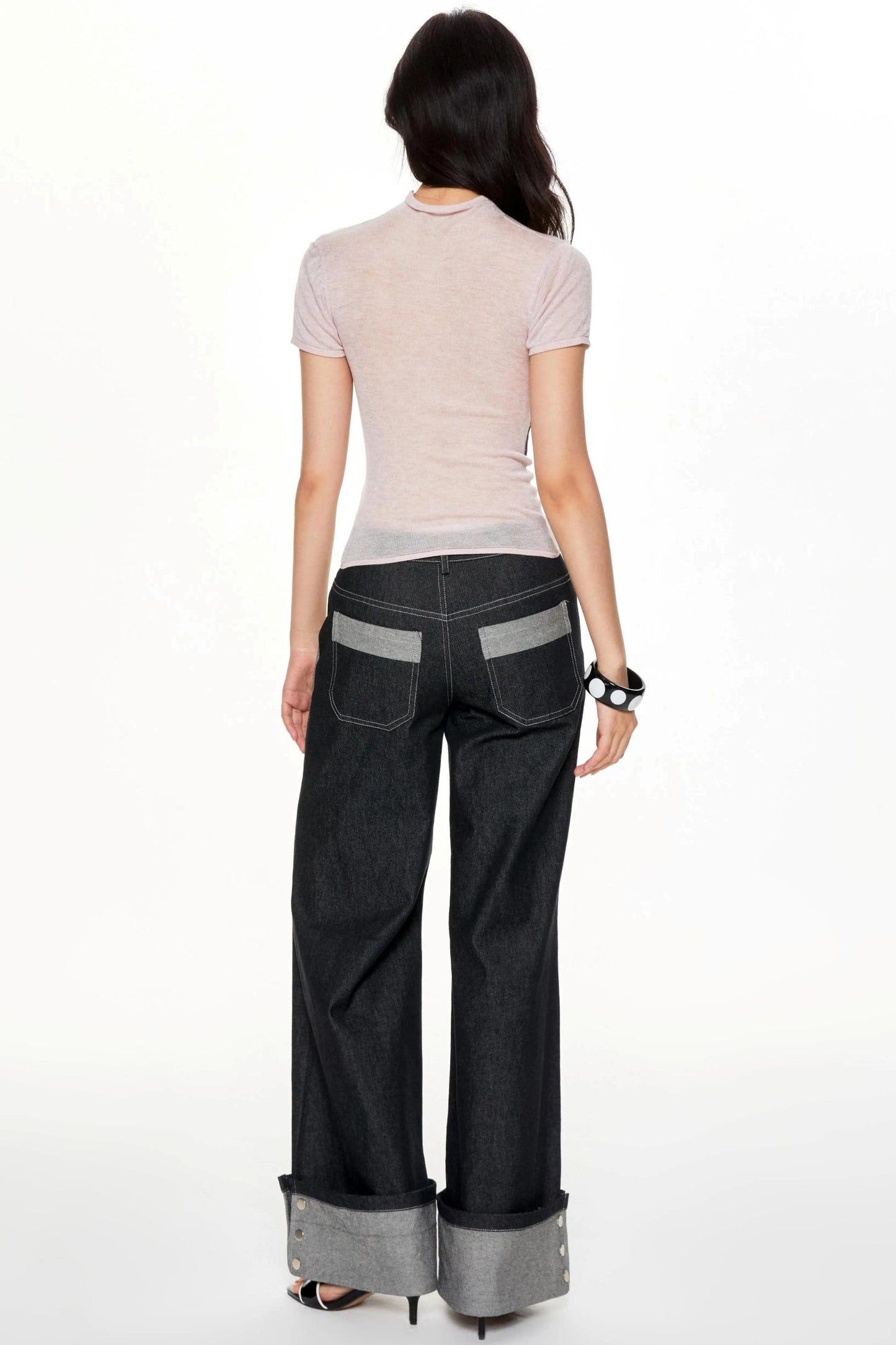 Color Collision High Neck Slim Top