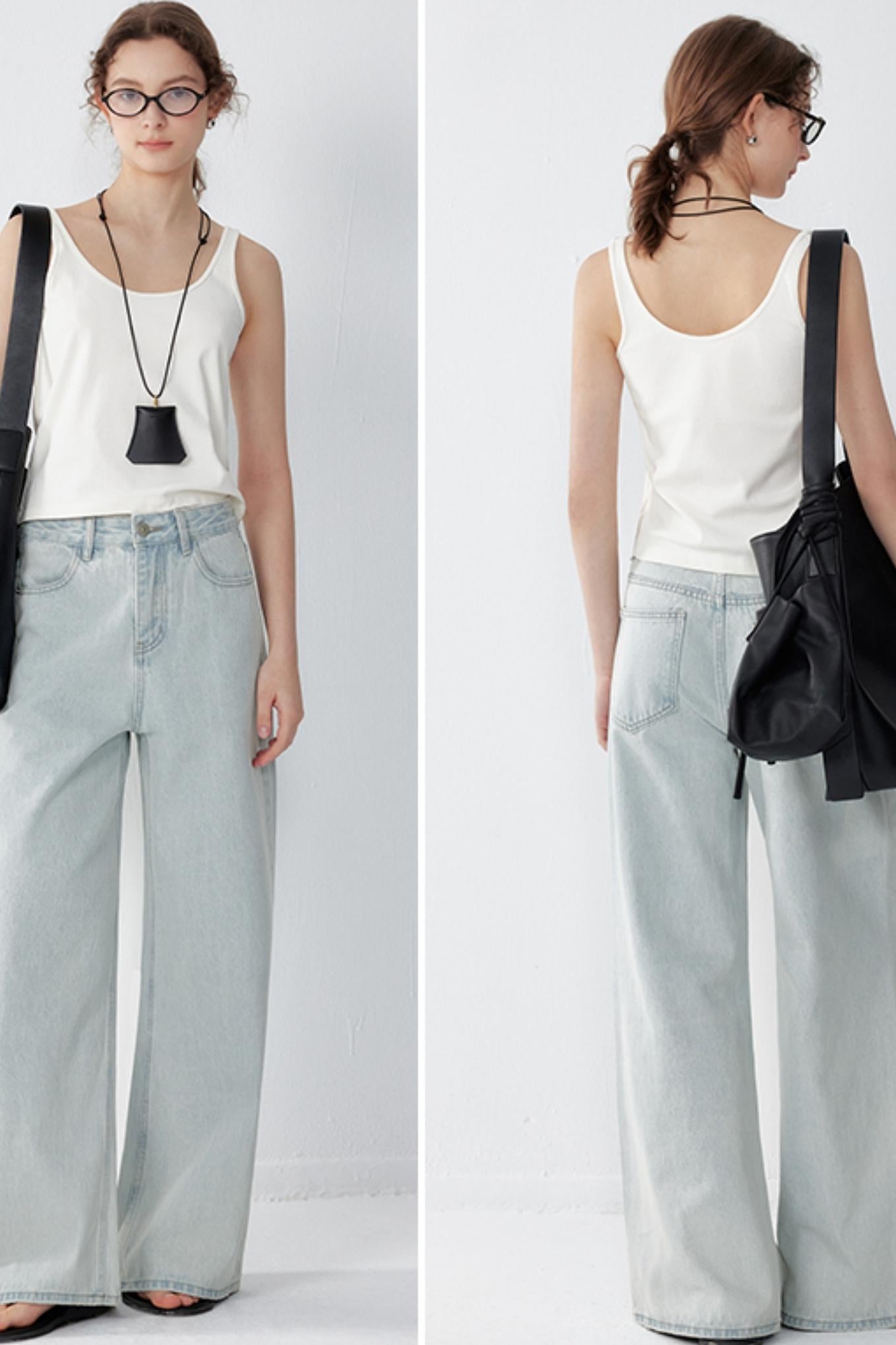 High-Waisted Distressed Jeans