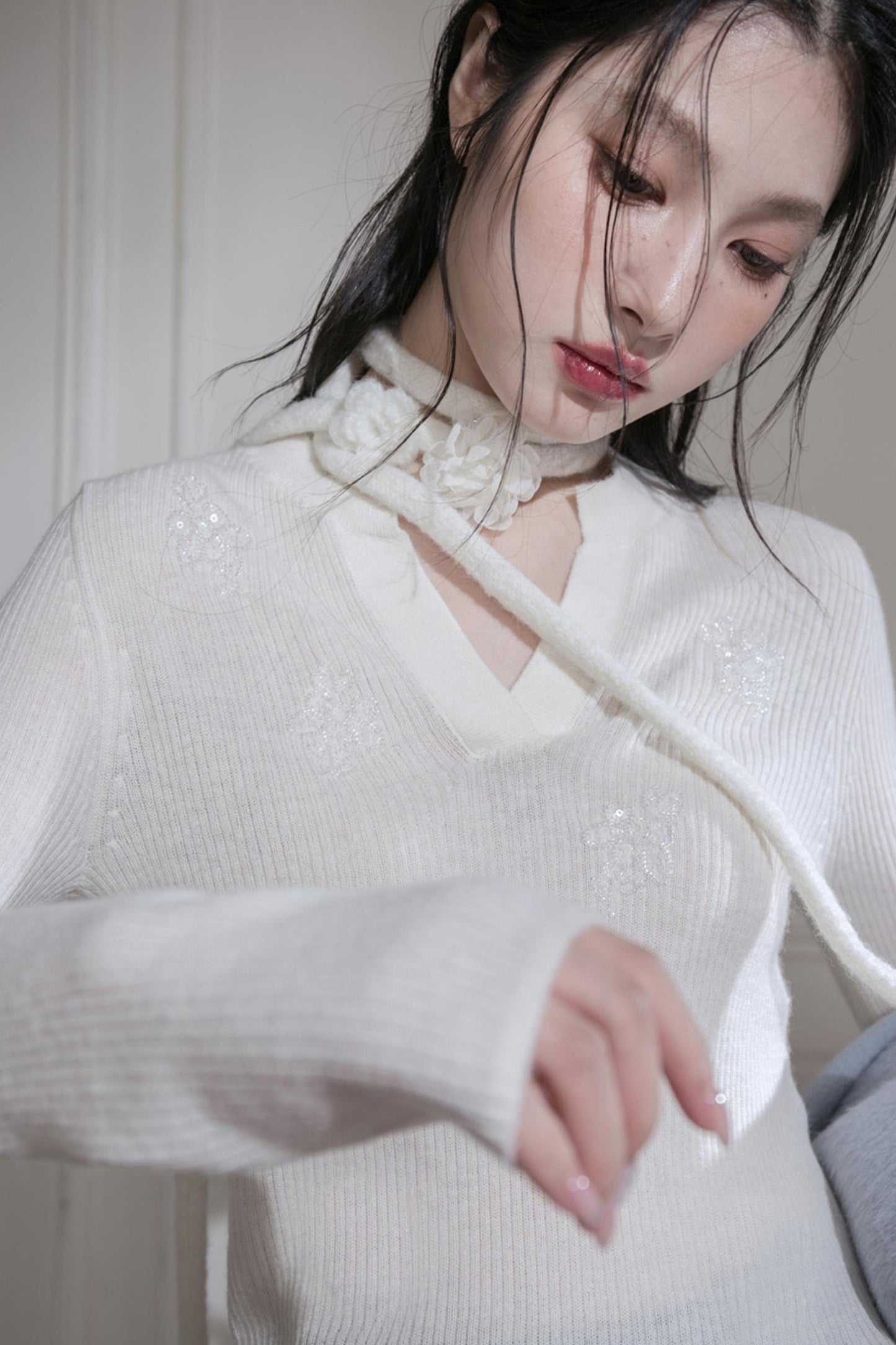 Wool Sequin Embroidered Top