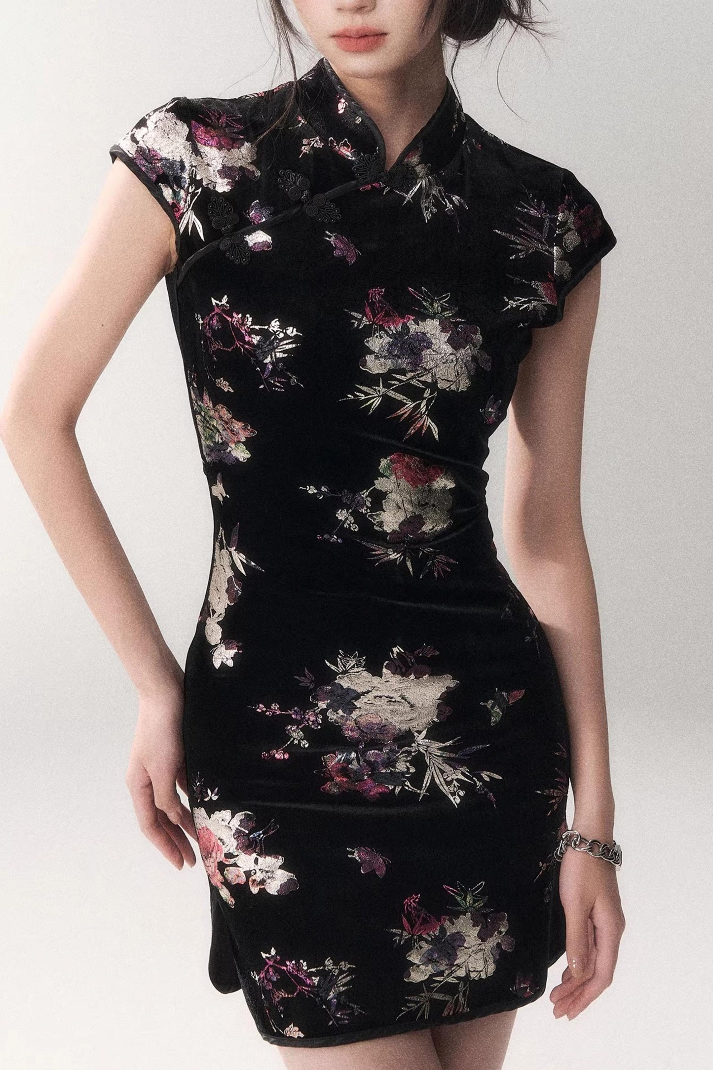 Gold-Embellished Velvet Dress