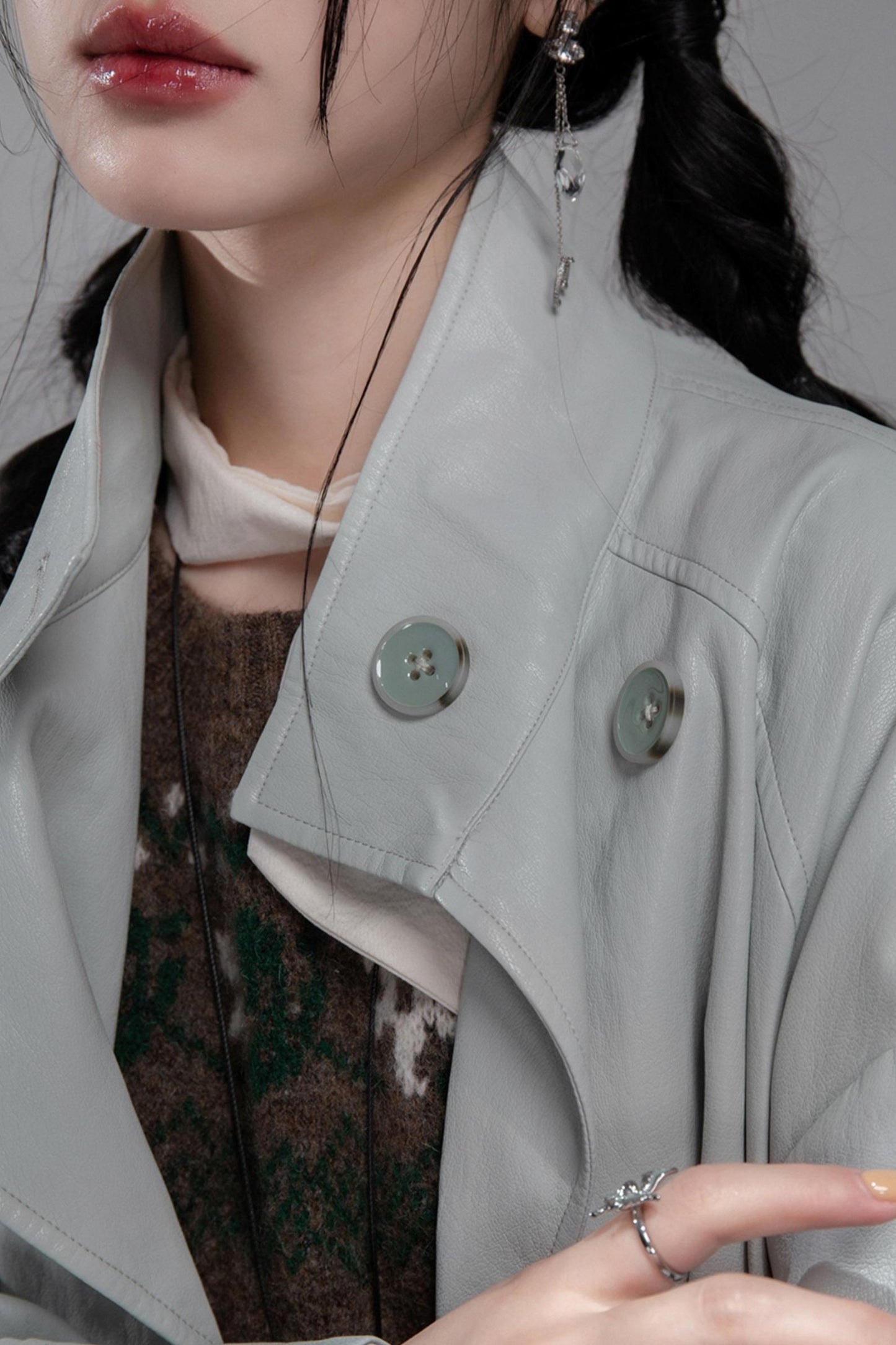 First Gray Leather Trench Coat