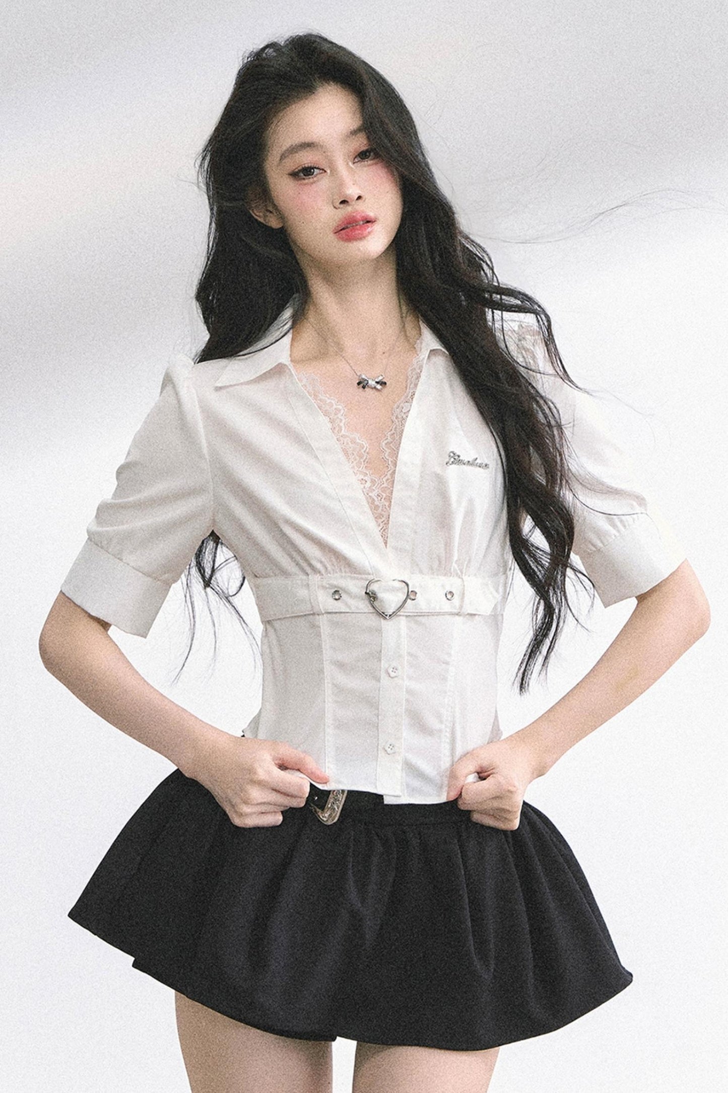 French V-Neck Lace Top