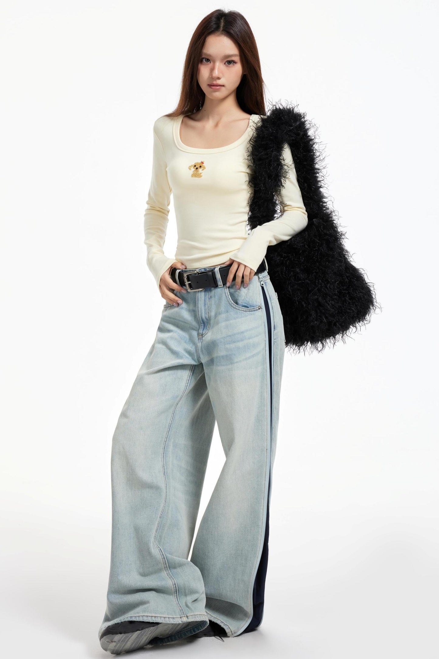 Slimming Square Neck Long Sleeve T-shirt