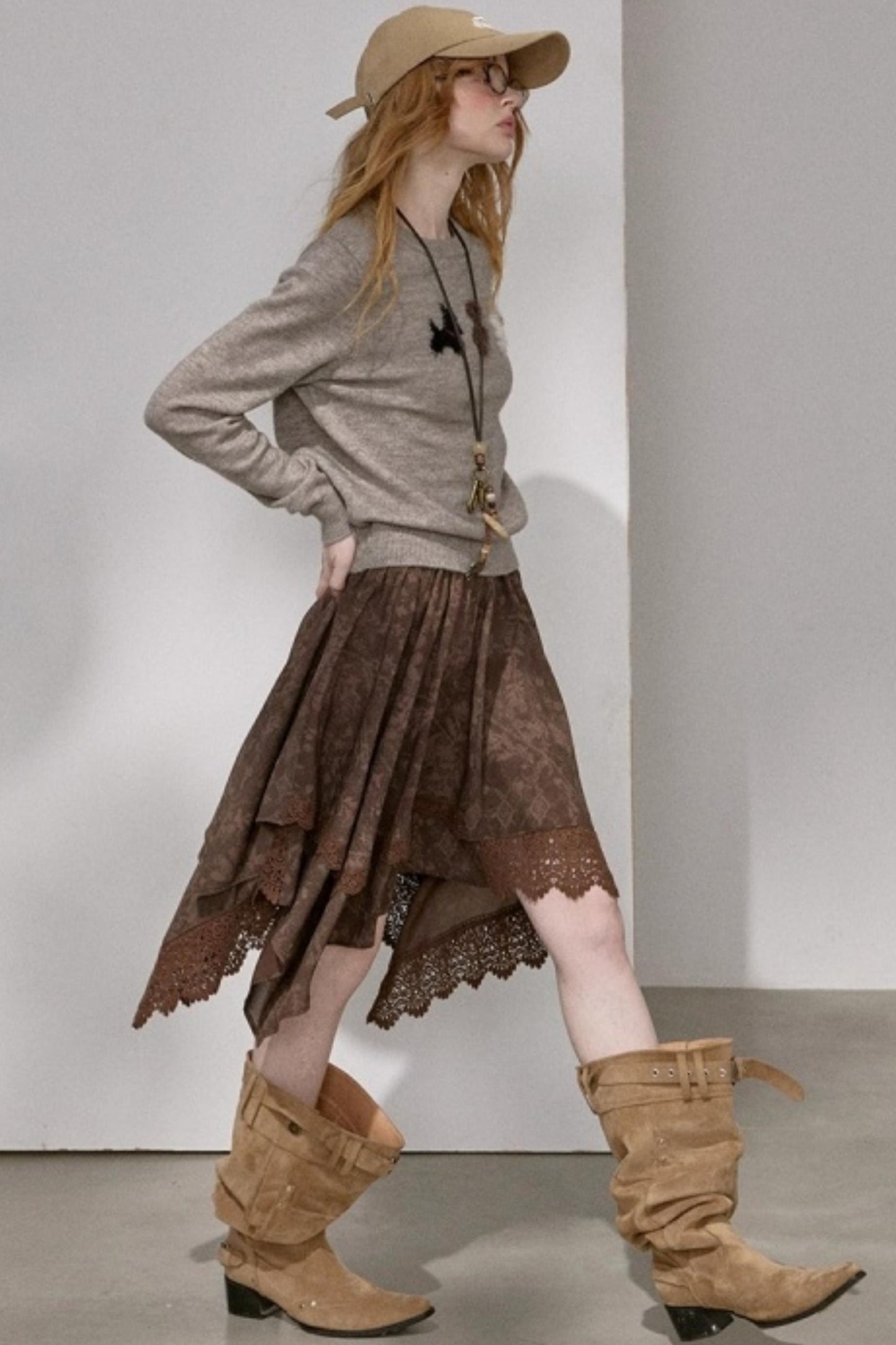 Lace Asymmetrical Winter Skirt