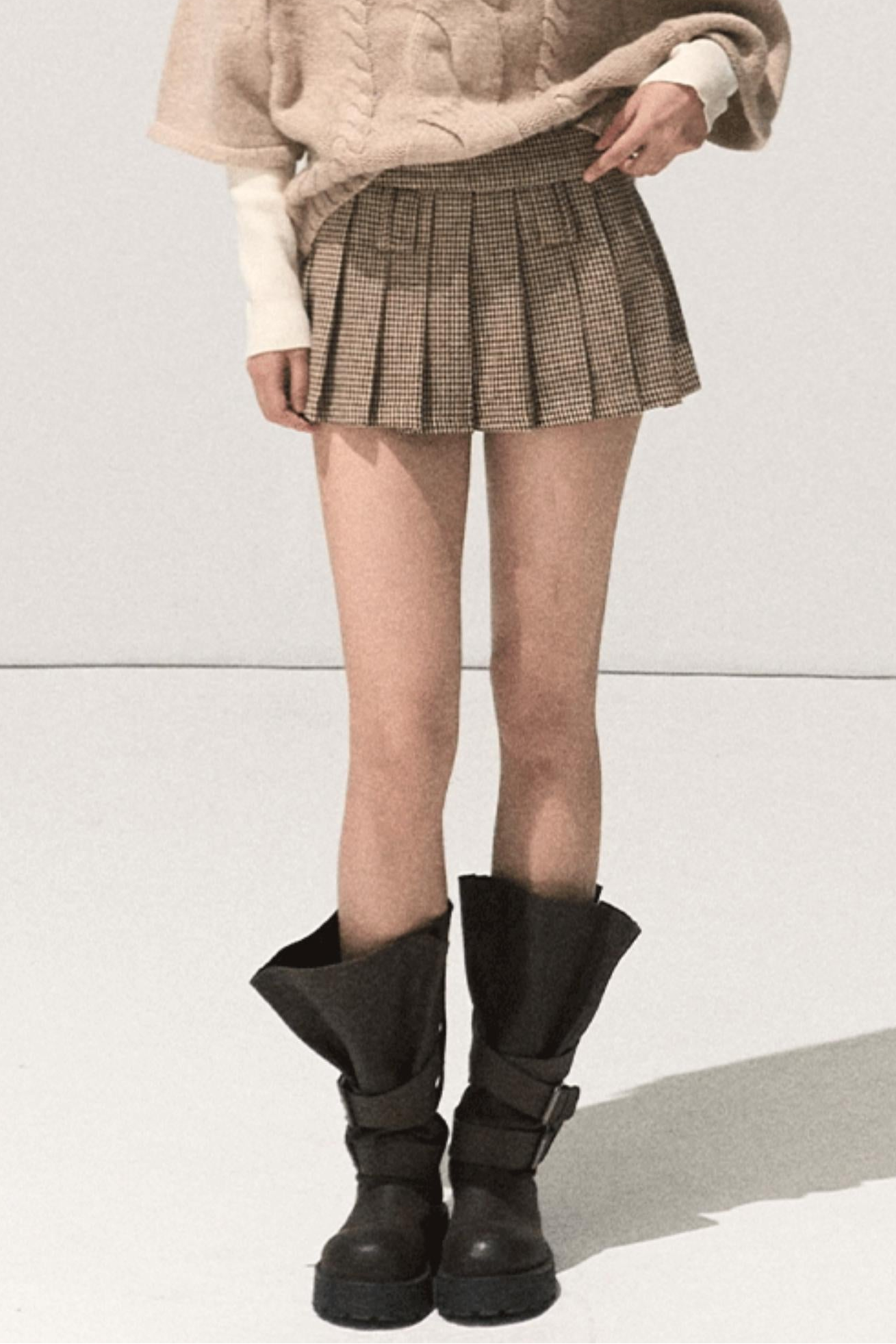 Wool Twist Knit Cape Sweater Top Skirt Set-Up