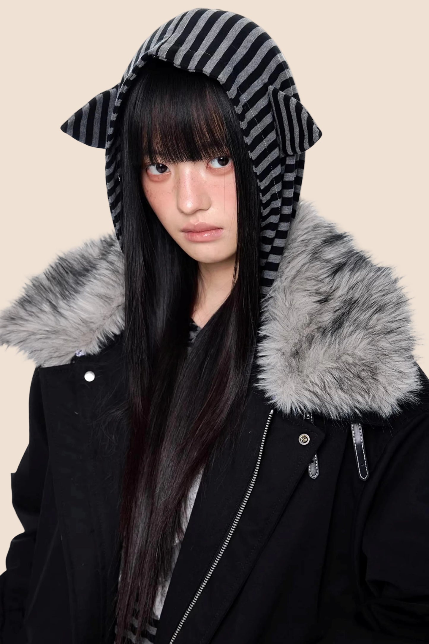 Large Fur Collar Parka Coat