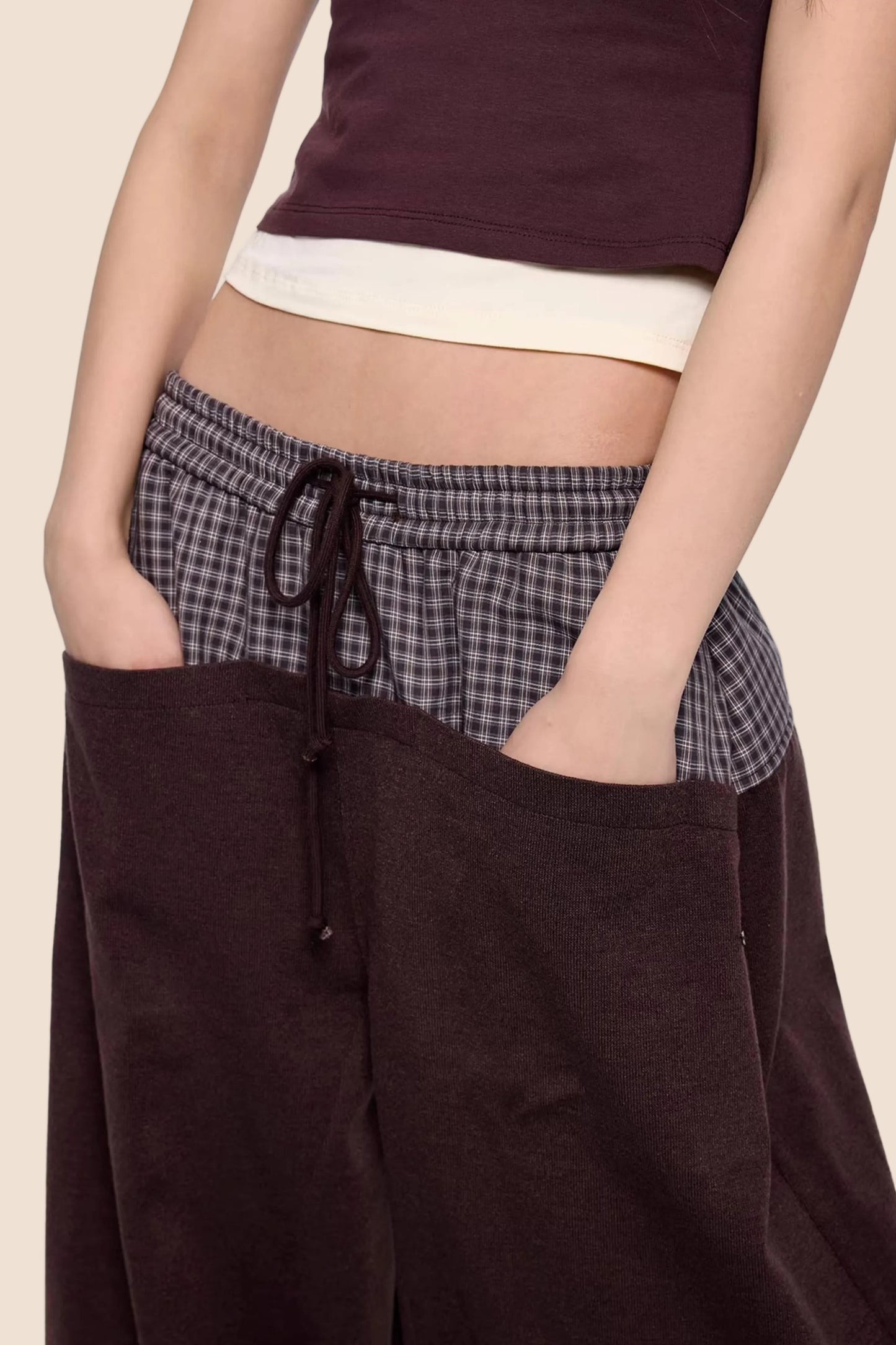 Plaid Patchwork Wide-Leg Pants