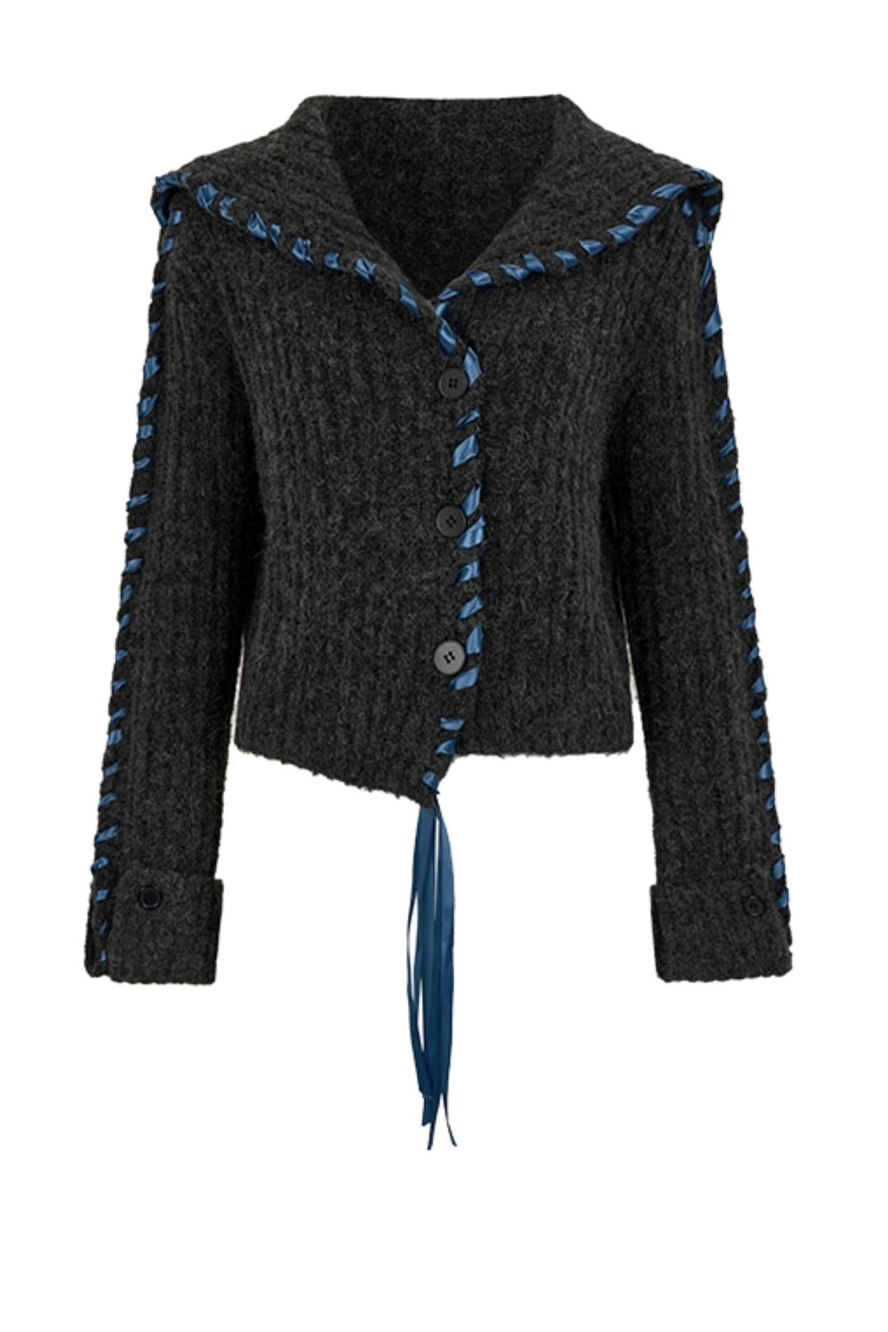 빅 라펠 알파카 니트 가디건