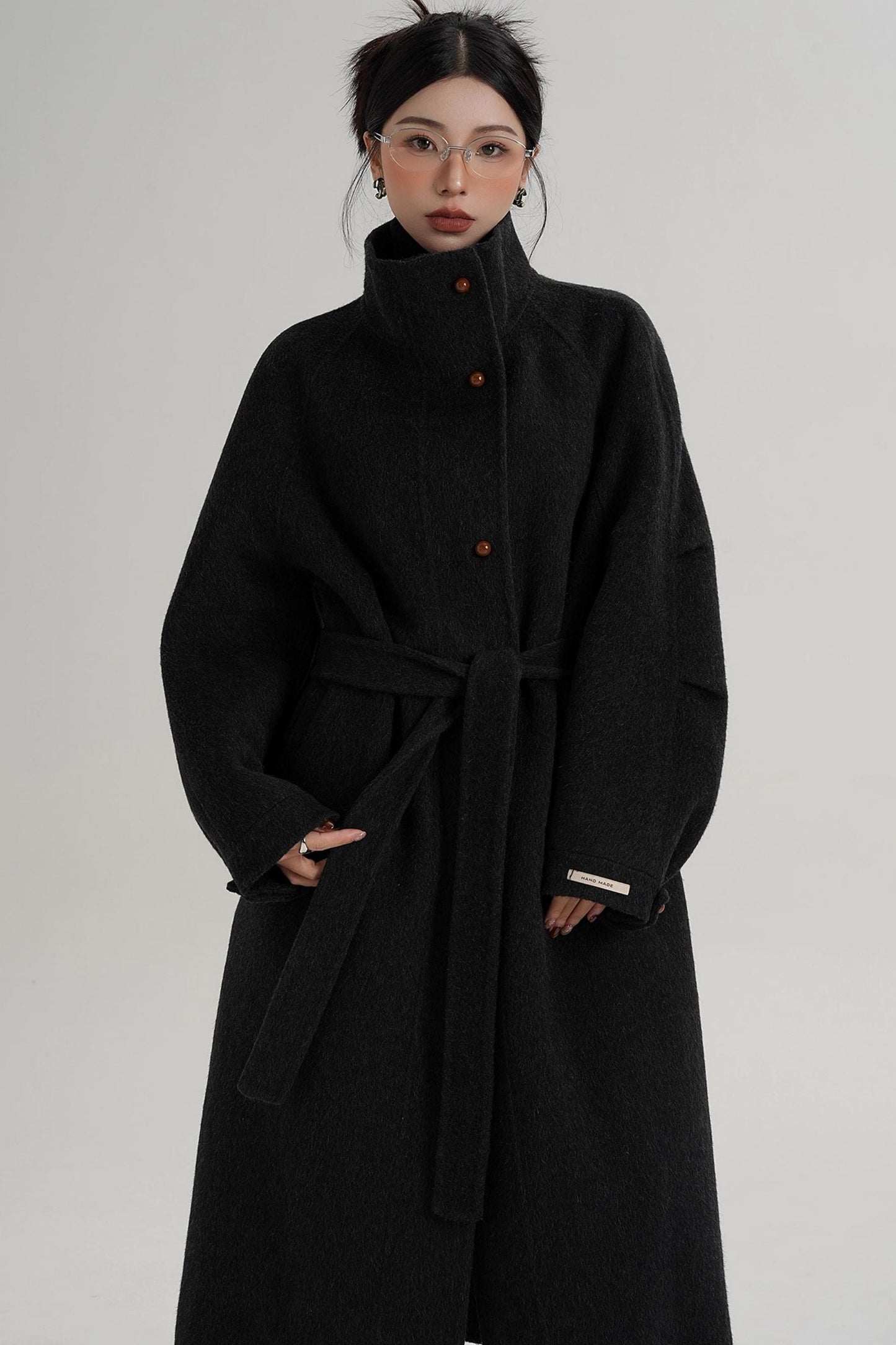 Elegant High-Neck Long Wool Coat