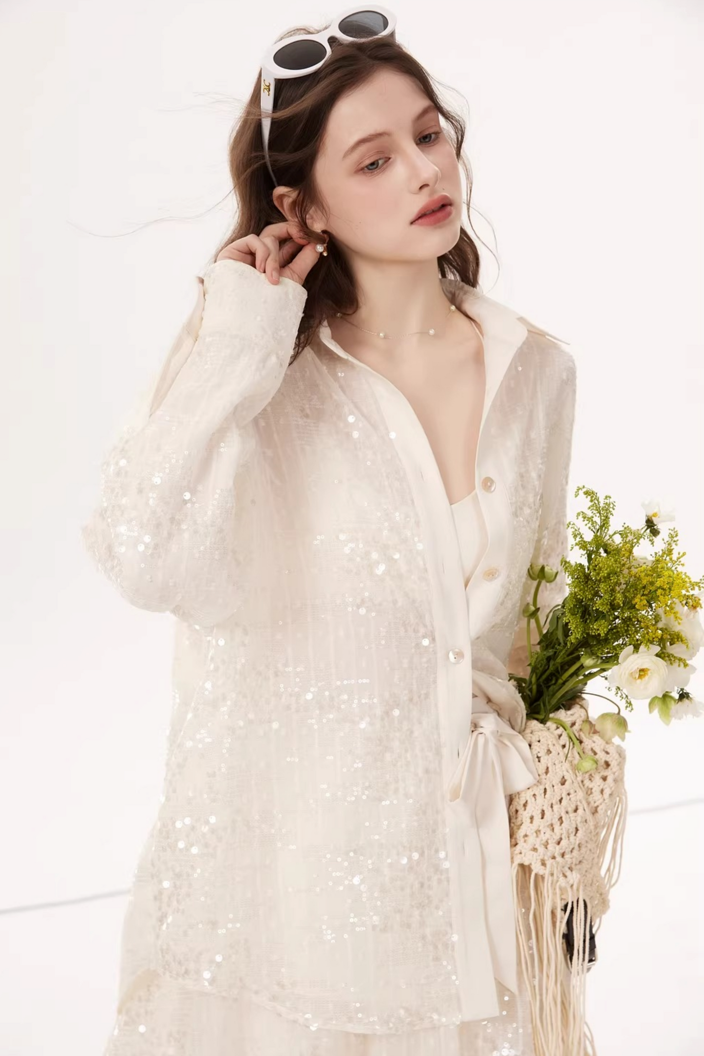 Sequined Bow Skirt Suit Set-Up