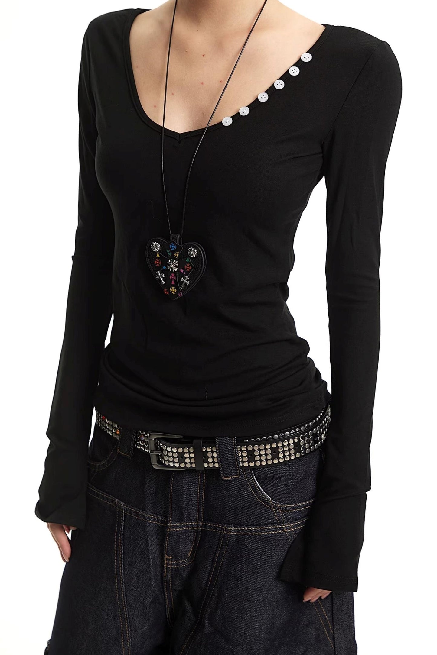 Black V-Neck Slim Fit Top