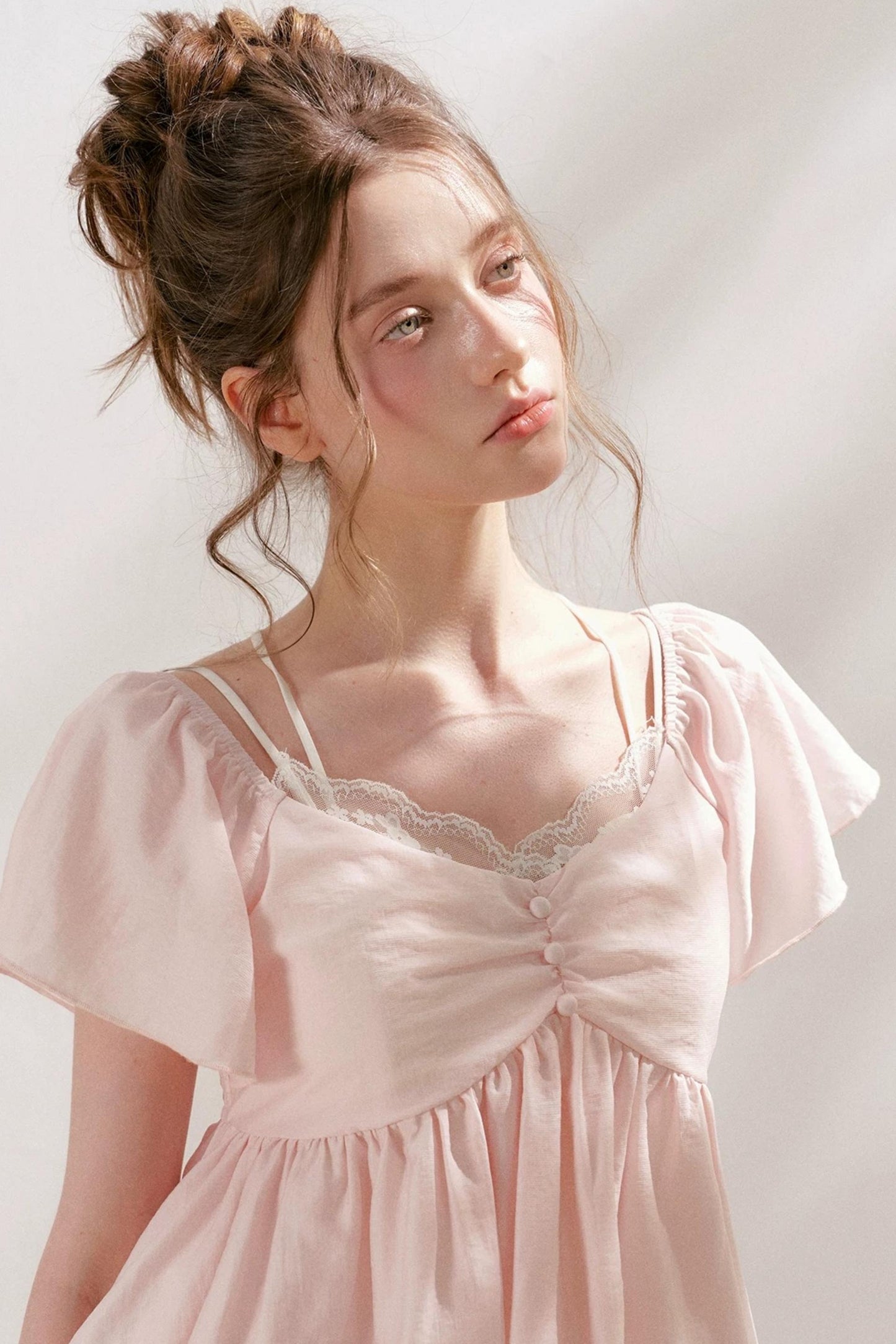 Tencel Lace Flutter Sleeve Blouse