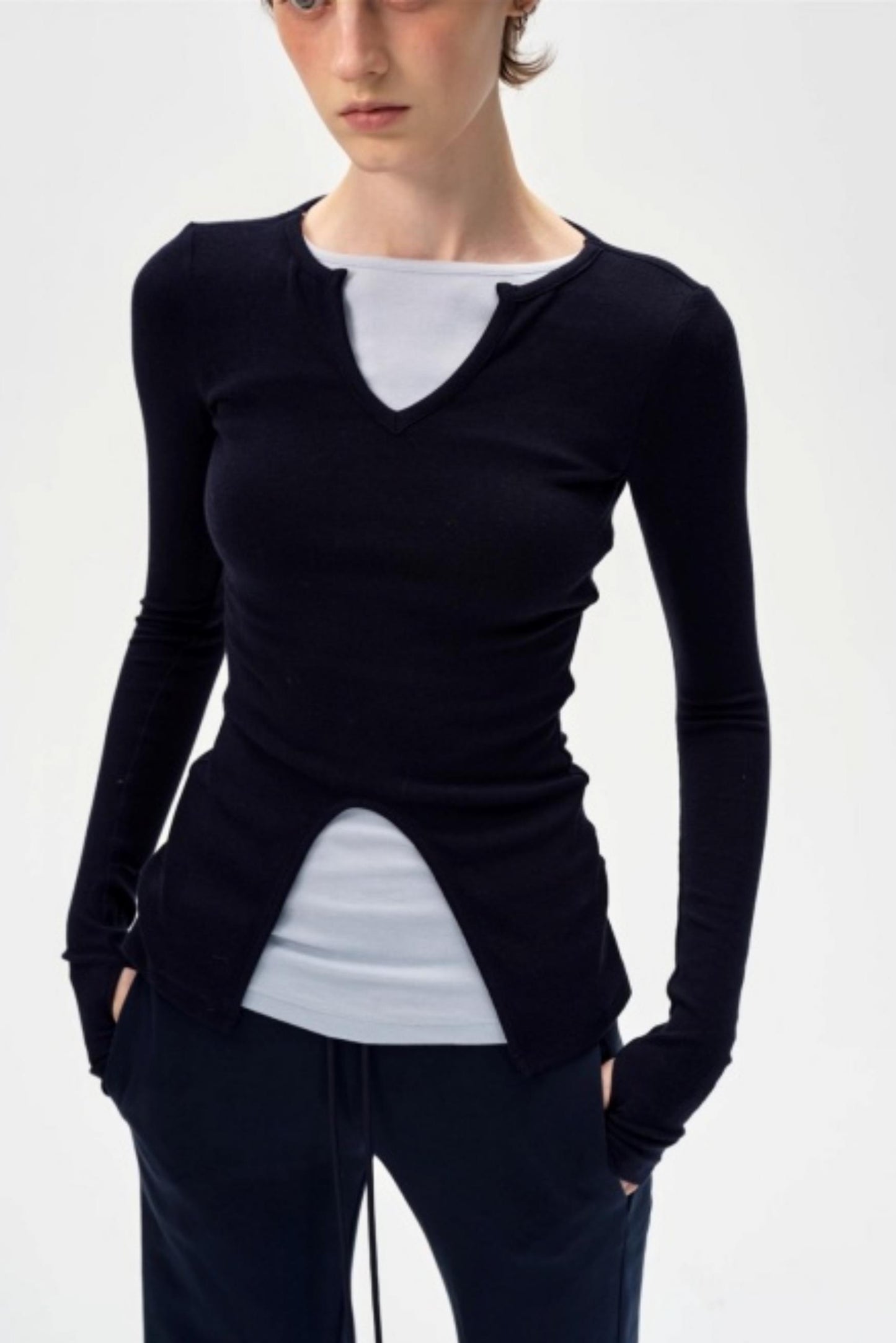 V-Neck Slim Fit Panel Base Top