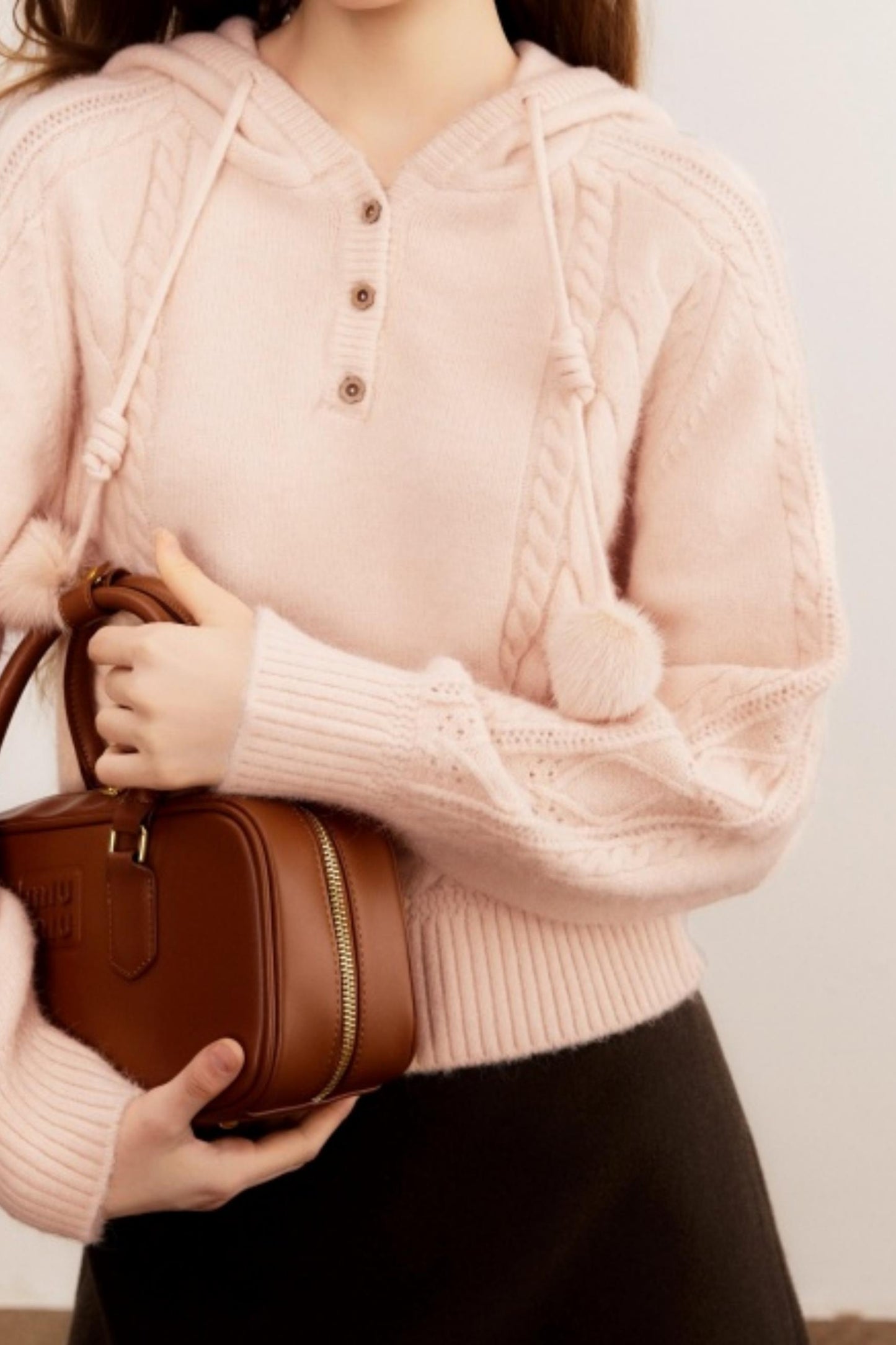 Three-Dimensional Cable Knit Hooded Sweater