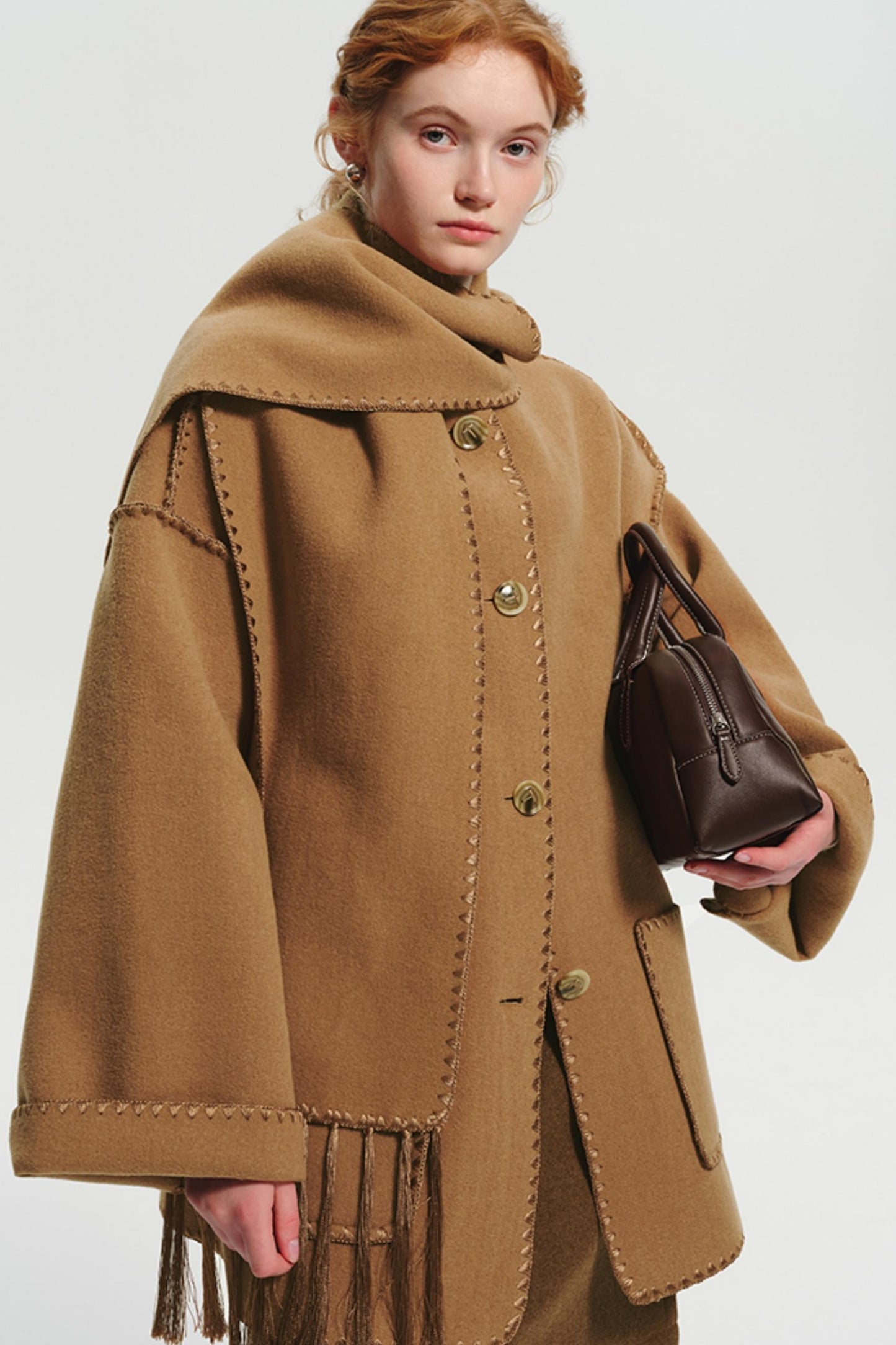 프랑스 카멜 울 트위드 재킷