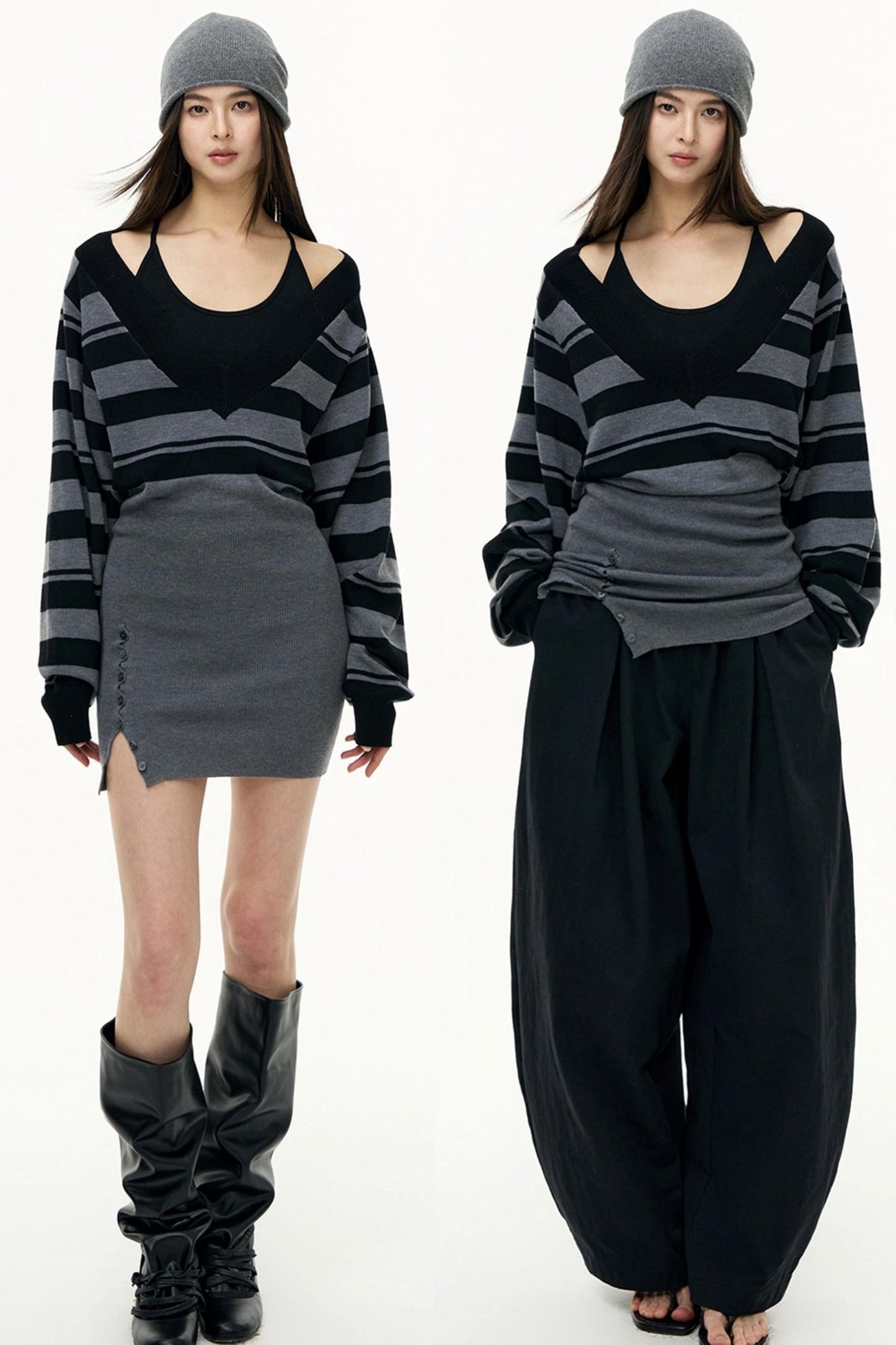 Striped Spliced Autumn Dress