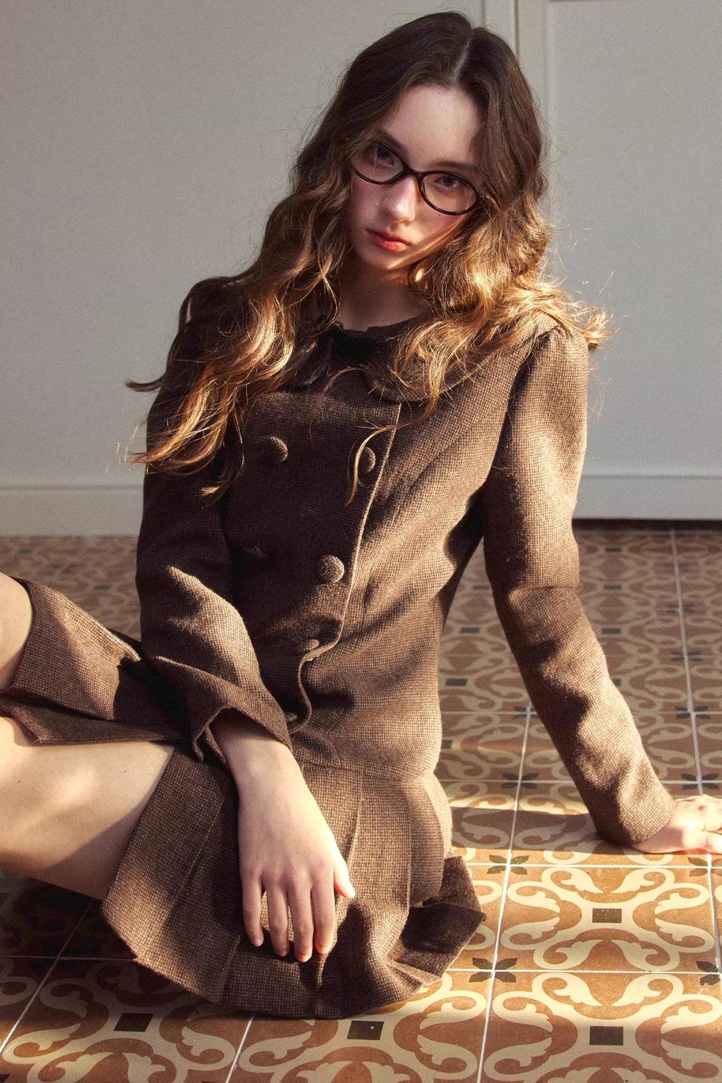 Retro Houndstooth Pleated Dress