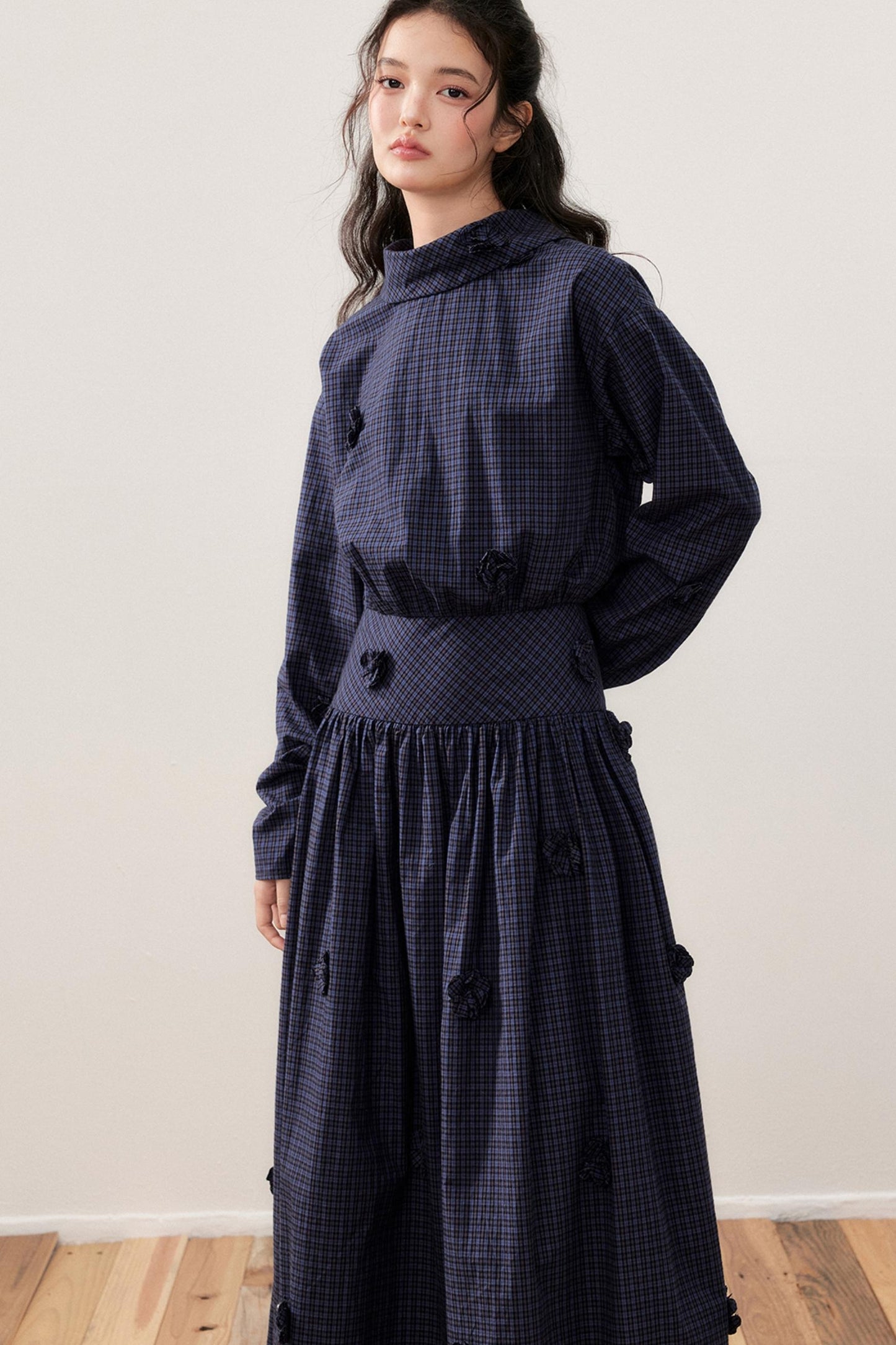 Three-Dimensional Plaid Shirt Dress