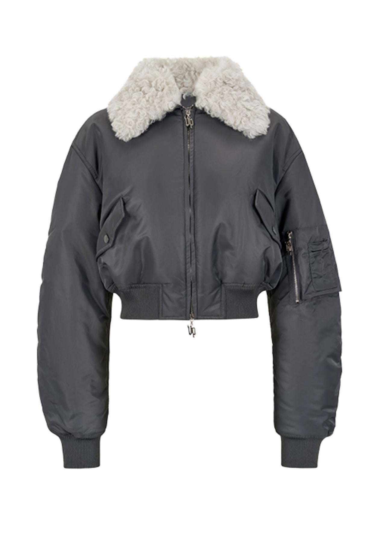 Fur Collar Cropped Bomber Jacket