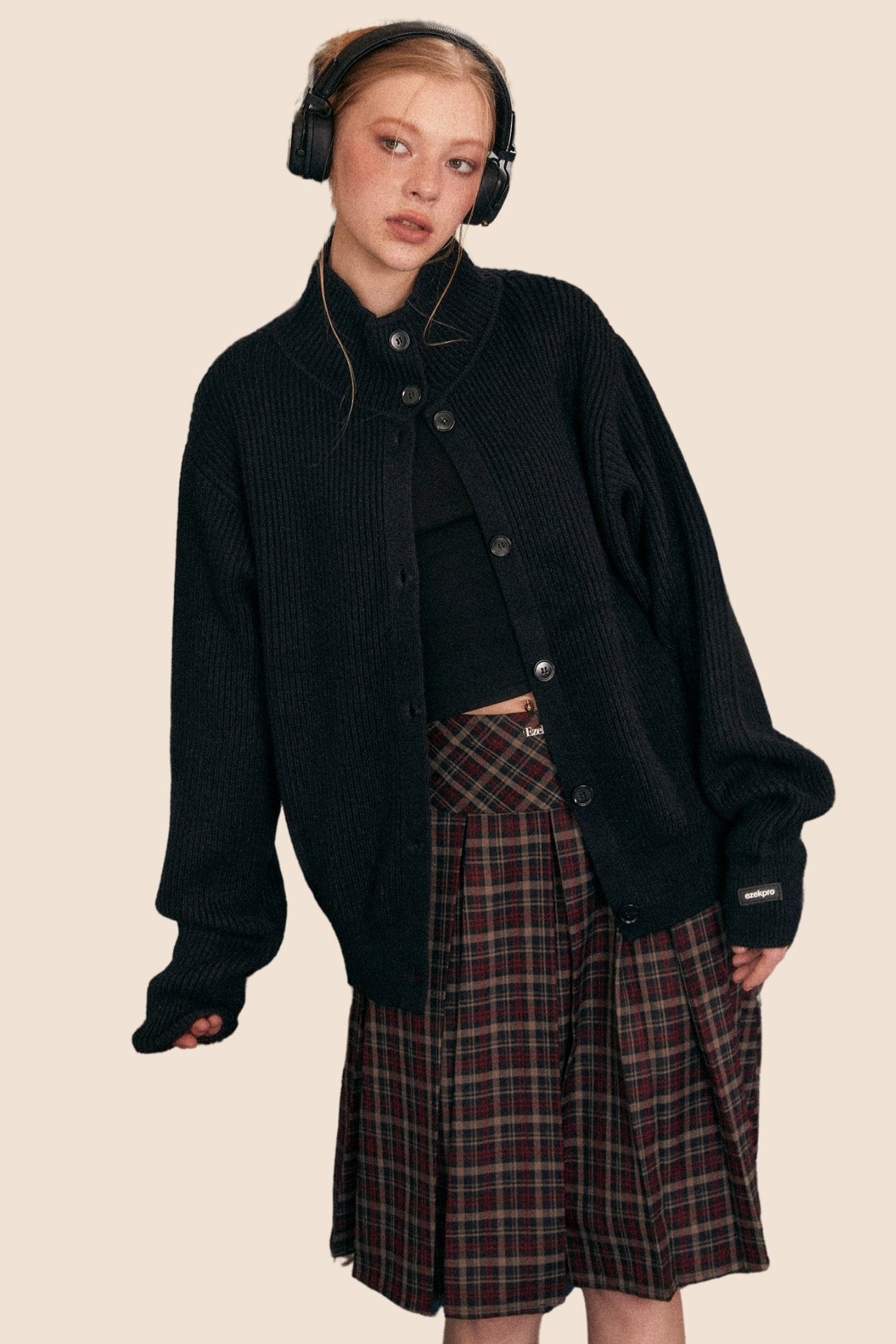 레트로 패딩 터틀넥 니트 가디건