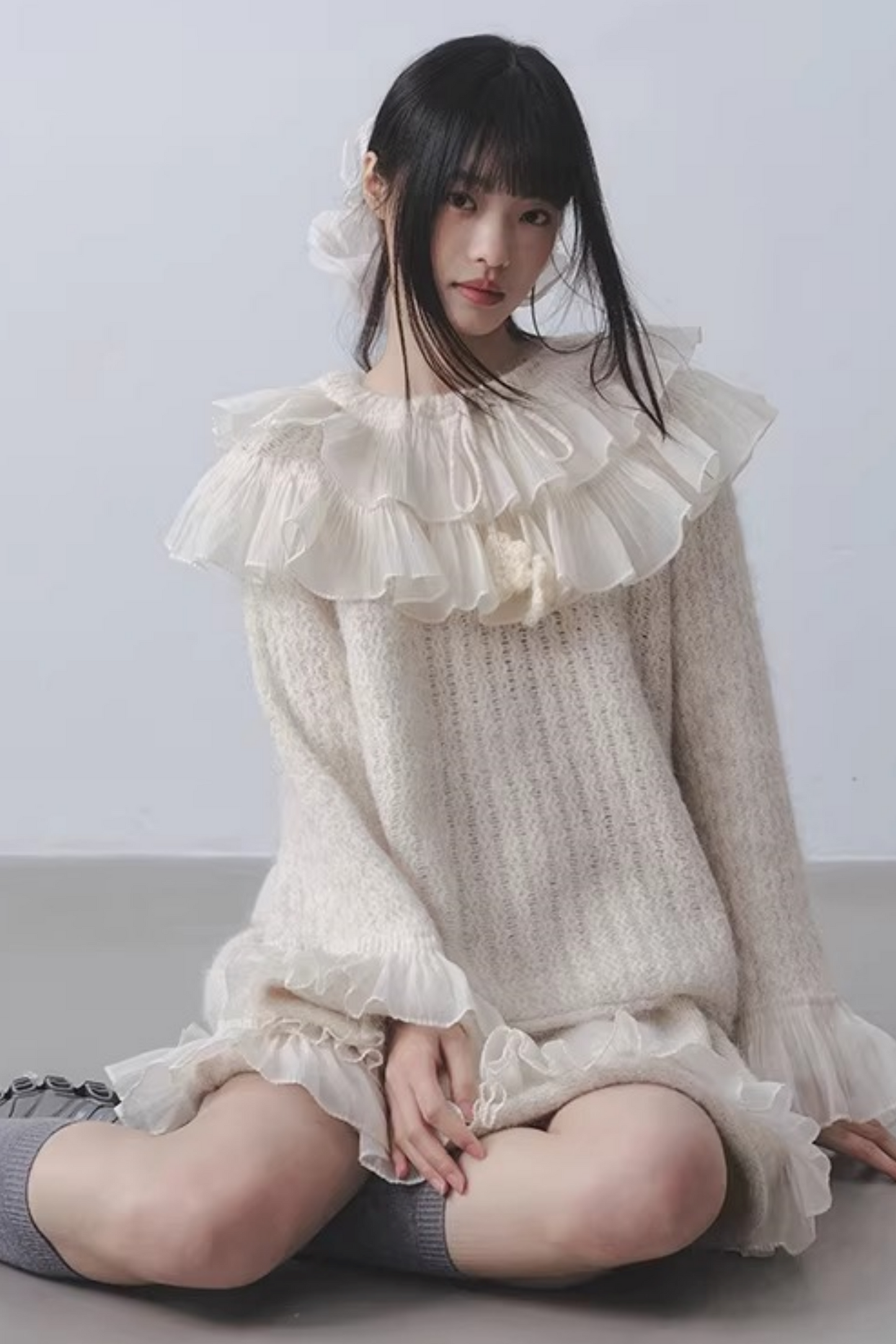 Layered Ruffle Collar Sweater Set
