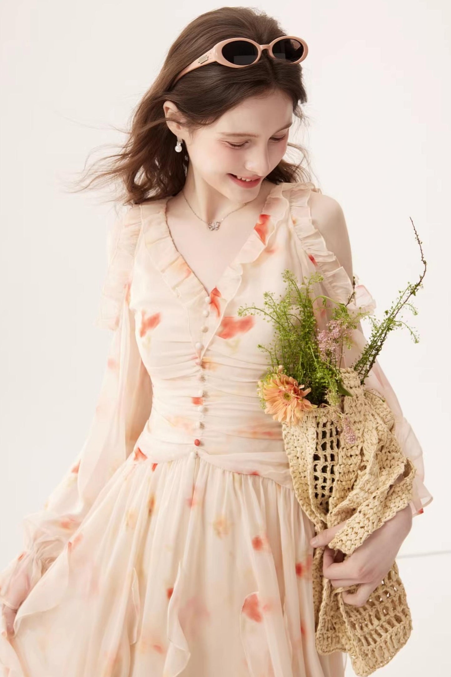 Gradient Chiffon Off-Shoulder Dress
