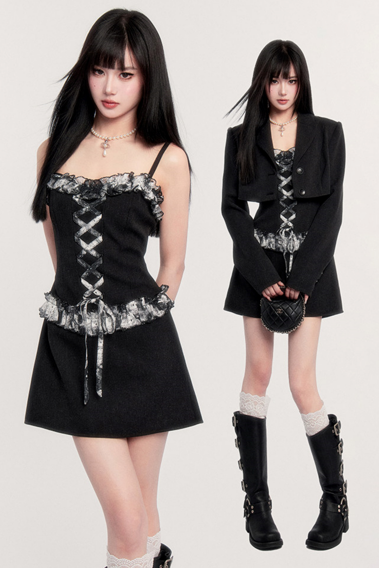 Elegant Lace Patchwork Dress Set-Up