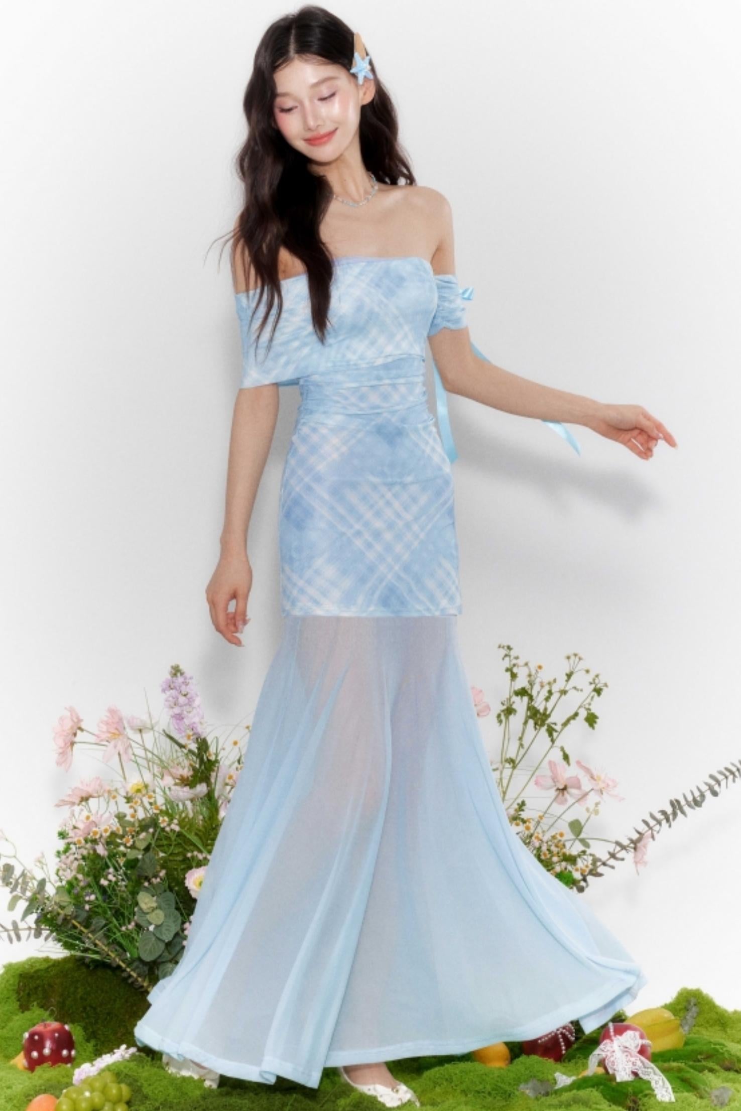 14101 Black Sheer Sleeve Tulle Dress