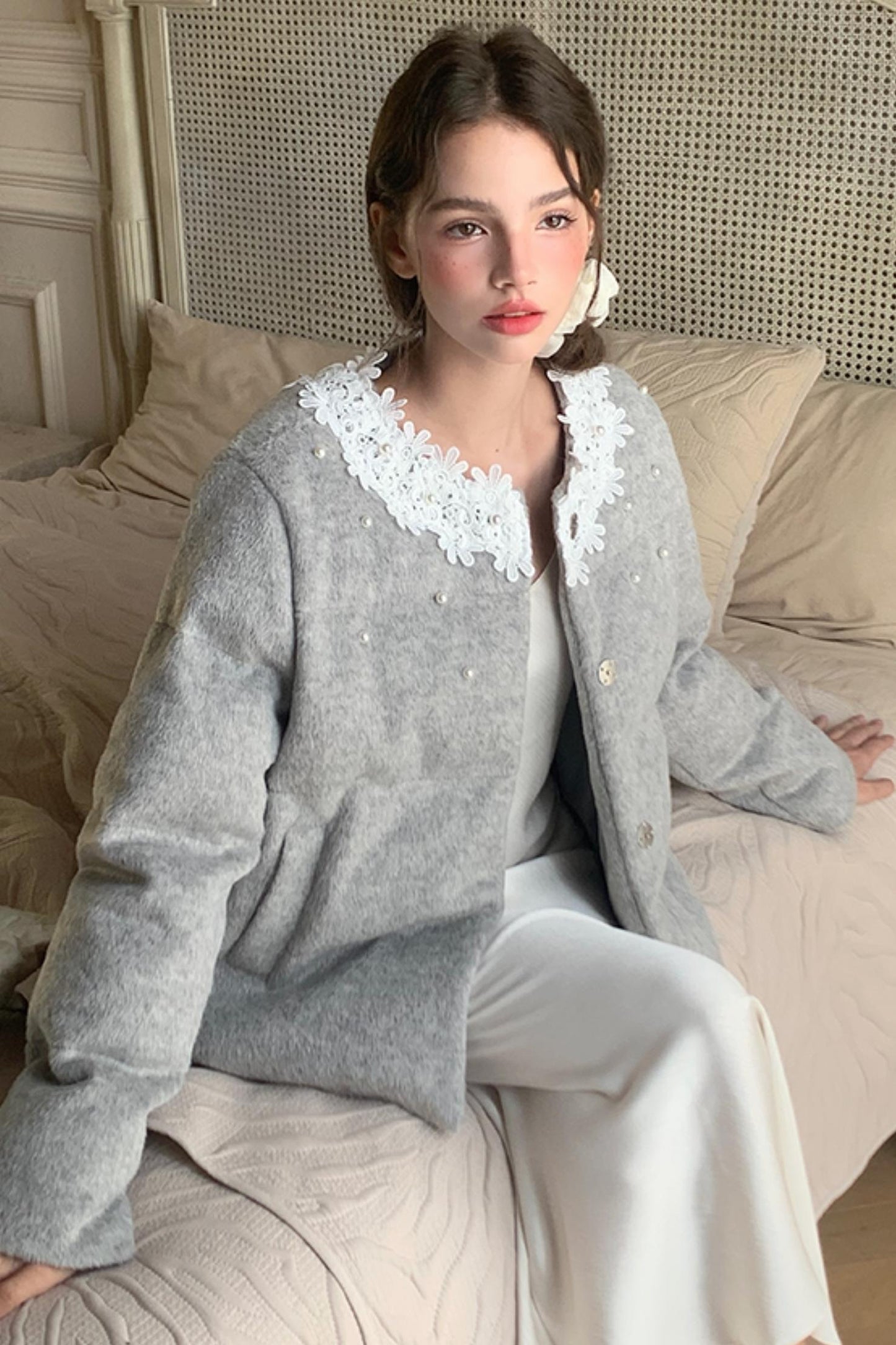 한국 스타일 골드 액센트 면 재킷