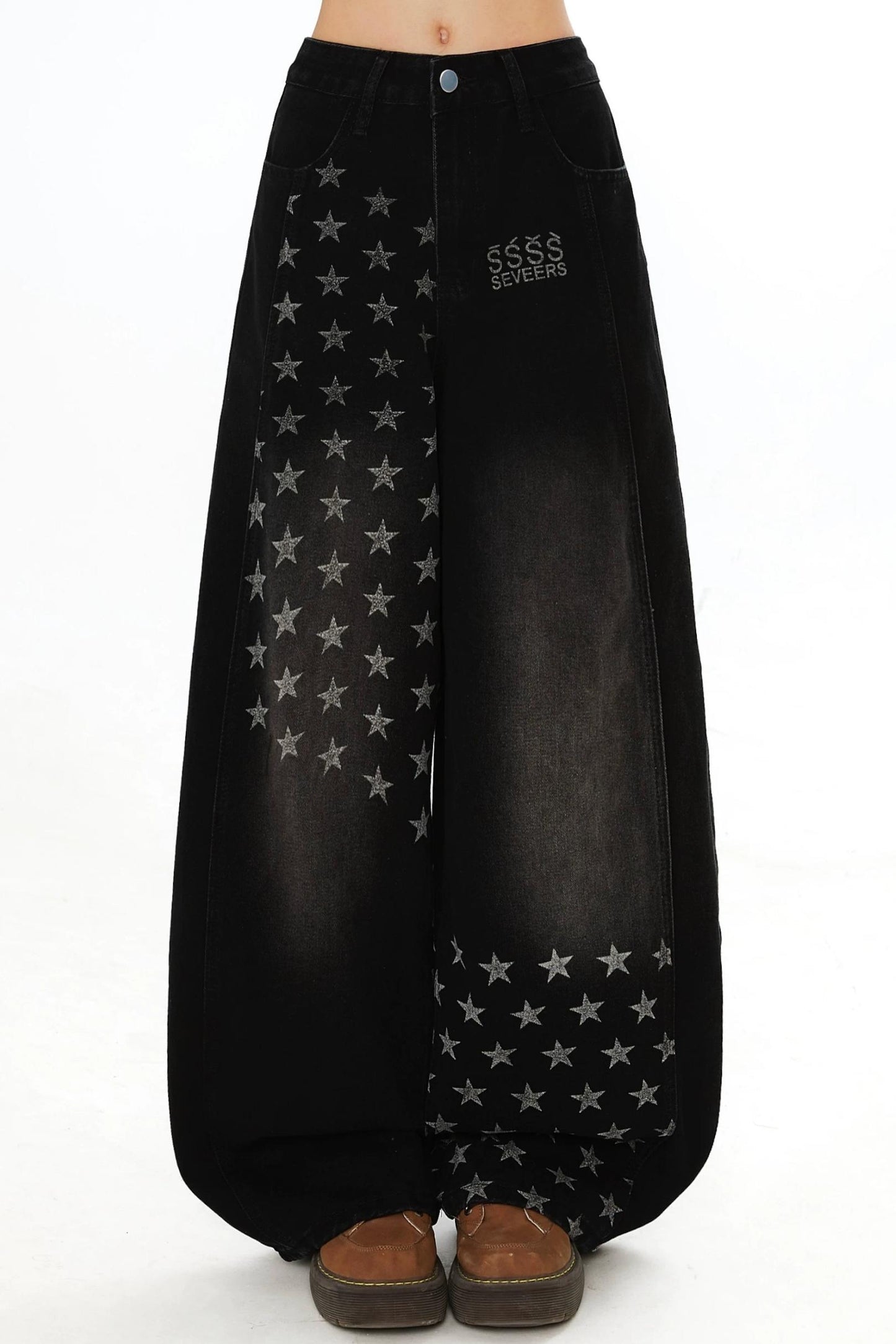 Retro Star Print Deconstructed Jeans