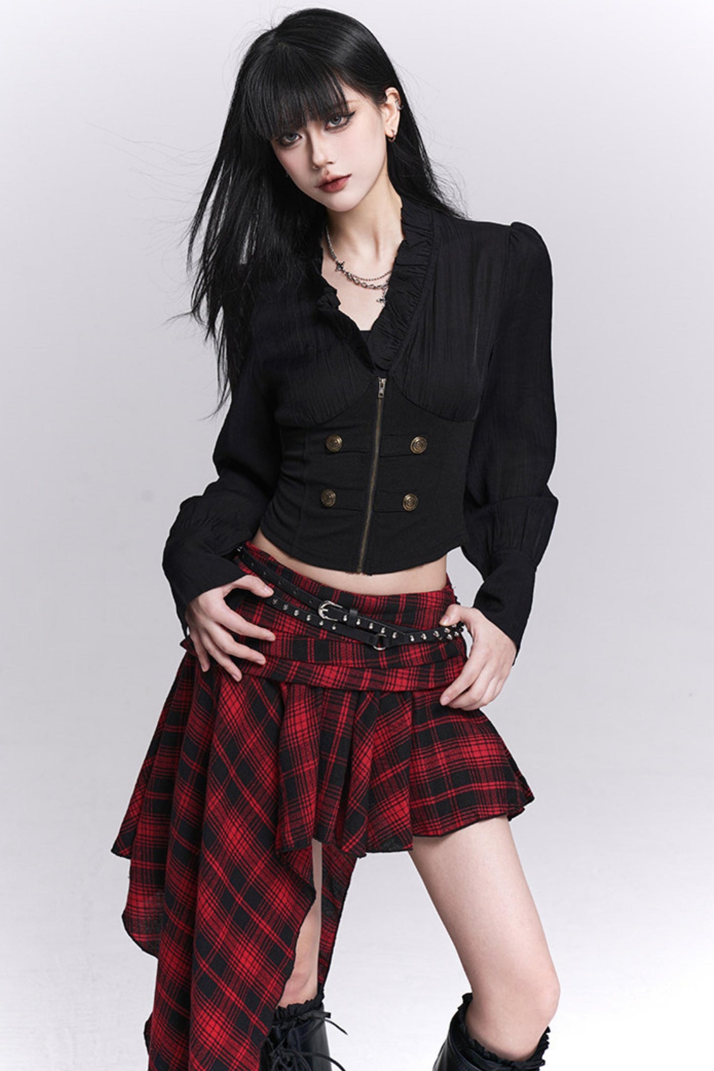 Red Plaid Irregular Skirt