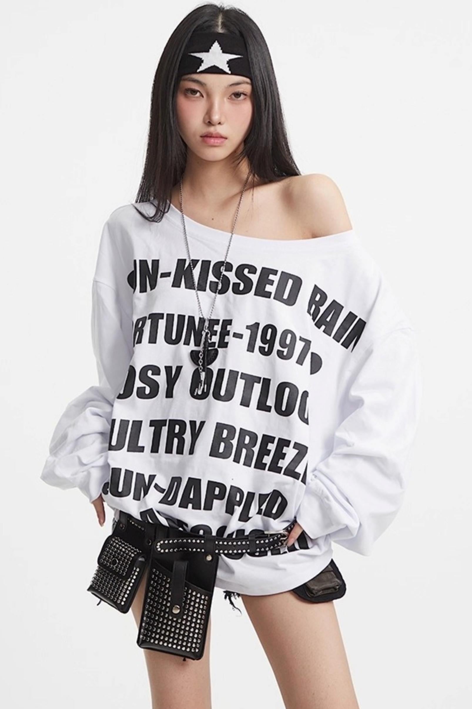 Cotton Slanted Shoulder Sweatshirt