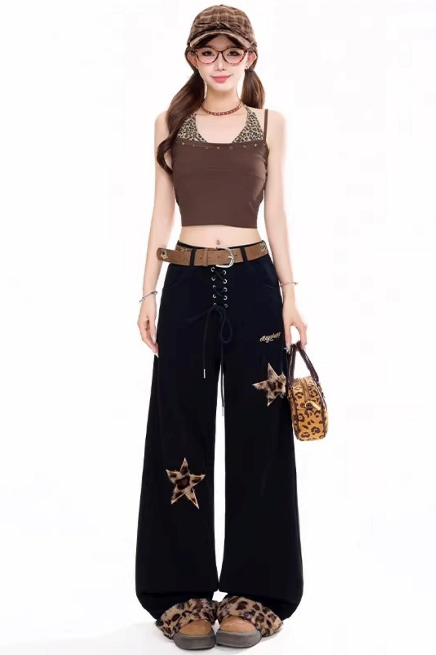 Retro Leopard Print Plush Pants